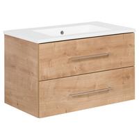 Waschbecken mit Unterschrank Perfekt B: 82 cm Eiche Dekor - Eichefarben/Weiß, MODERN, Keramik/Holzwerkstoff (82cm) - MID.YOU