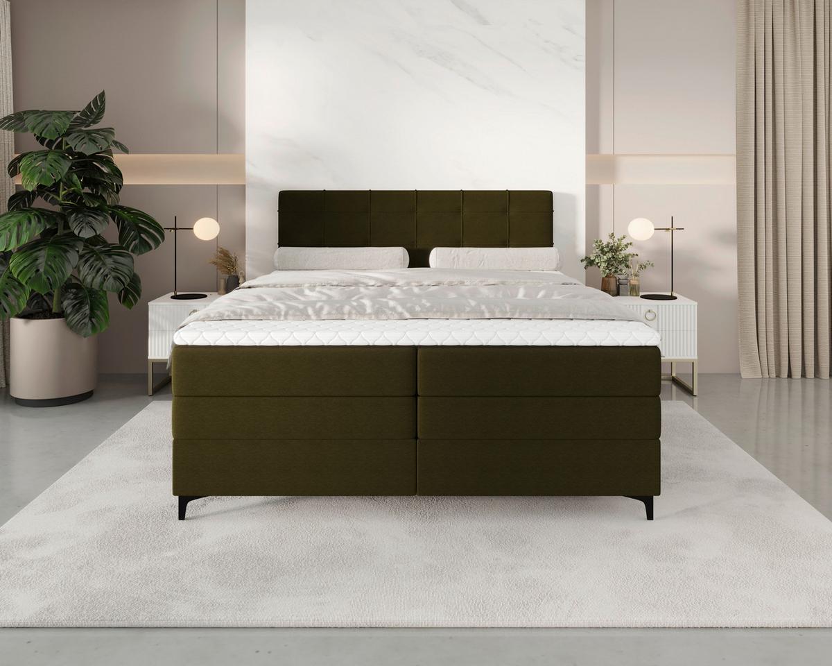 Boxspringbett Mitto mit Topper 180x200 cm - Schwarz/Grün, KONVENTIONELL, Textil/Metall (180/200cm)