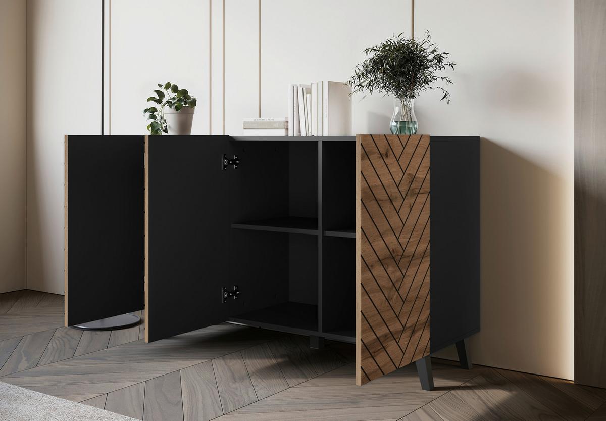 ŠIROKÁ KOMODA SIDEBOARD 120 - černá/dub wotan, Trend, kompozitní dřevo (120/76/39cm) - Livetastic