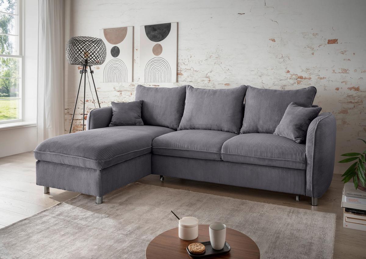 Eckschlafsofa Lauritio Grau S: 254x160 cm - Chromfarben/Grau, MODERN, Textil (254/160cm) - Livetastic