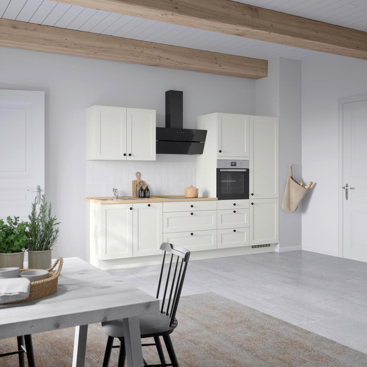Kuchynská linka 300 cm, biela/dekor dub Sierra - čierna/biela, Modern, kov/kompozitné drevo (300cm) - Nobilia