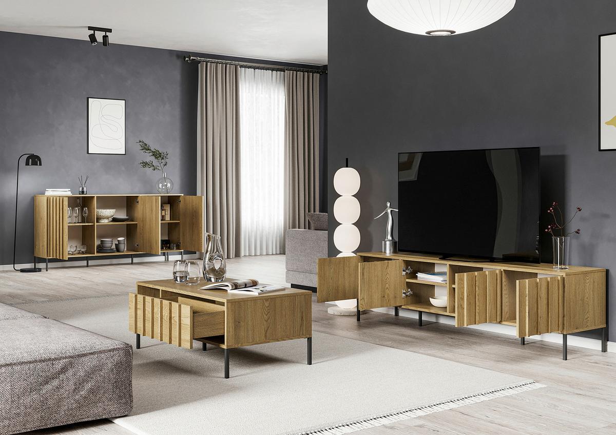 Couchtisch Louisiana Eichefarben L: 100cm - Eichefarben/Schwarz, Design, Holz/Metall (100/55/40cm) - MID.YOU