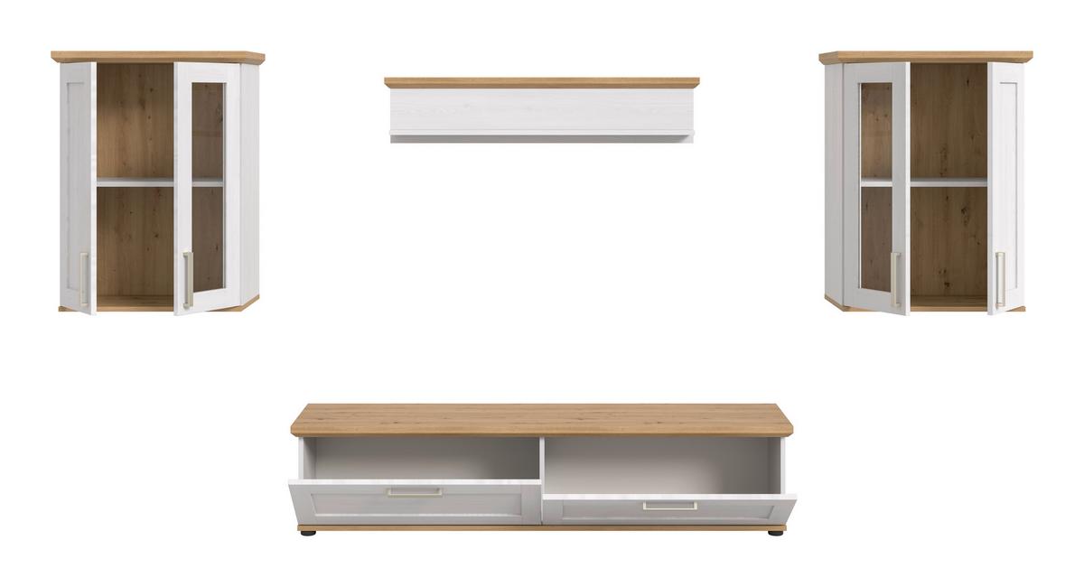 Wohnwand Verona Lärchefarben /Eiche Dekor B: 316cm - Lärchefarben/Schwarz, Design, Holzwerkstoff (316/161/40cm) - Livetastic