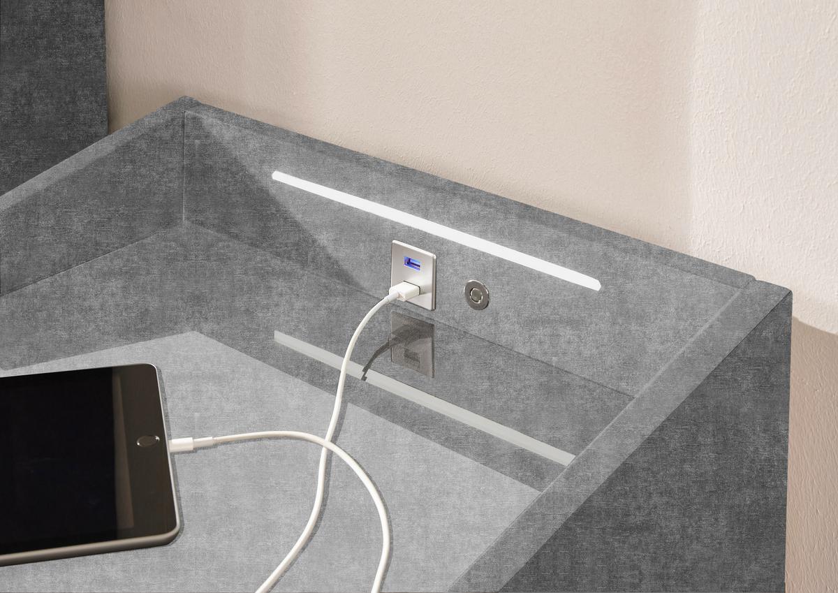 Noční stolek MOON potah ODIN GREY,v.61cm - šedá/černá, Moderní, kompozitní dřevo/textil (47/61/46cm)