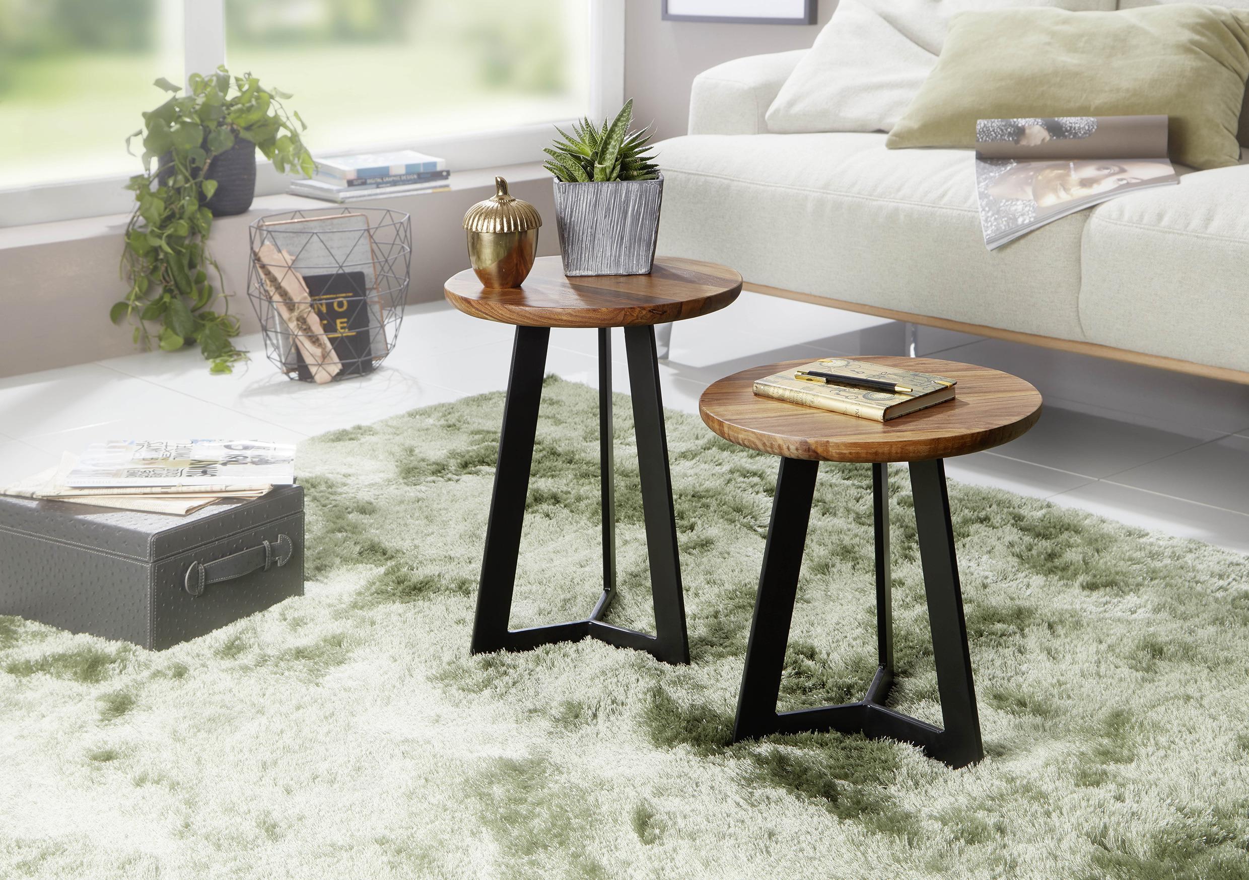 Beistelltisch Rund mit Sheeshamholz und Beinen aus Eisen