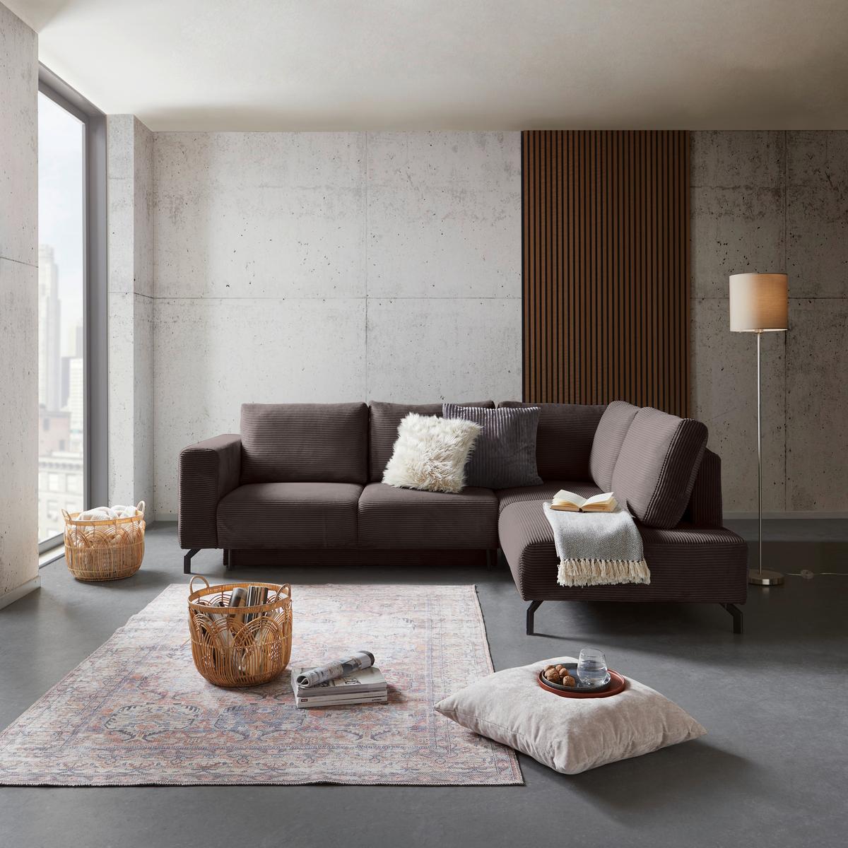 Rohová sedačka VENI, pravá, hnedý menčester - hnedá/čierna, Modern, textil (272/210cm) - Ondega