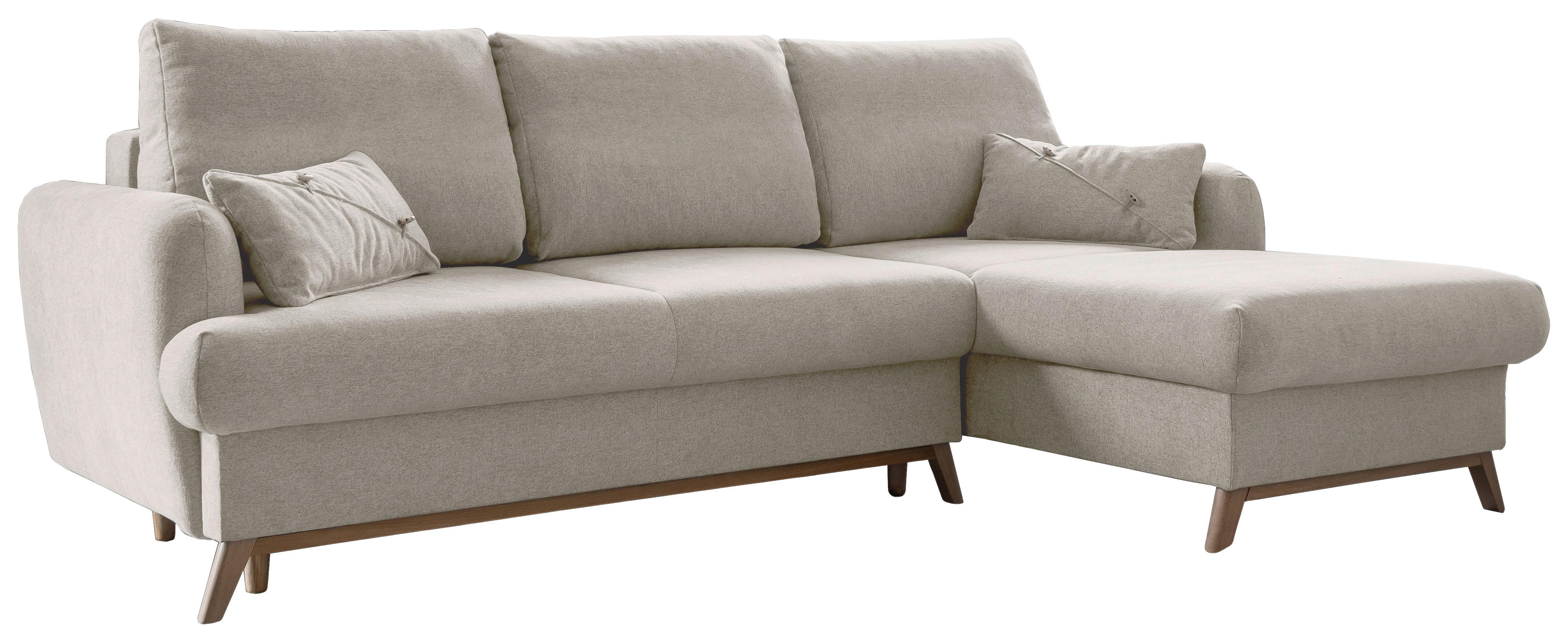 Sedačka LUCILE S, pravá, béžová, úl.prostor a lůžko - přírodní barvy/béžová, dřevo/textil (235/157cm) - MID.YOU