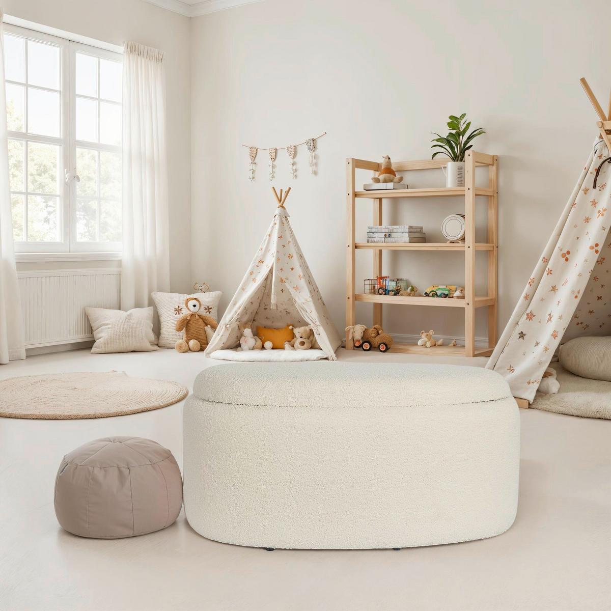 Hockerbank Creme B: 81cm - Creme, Design, Textil (81/40/62cm) - MID.YOU