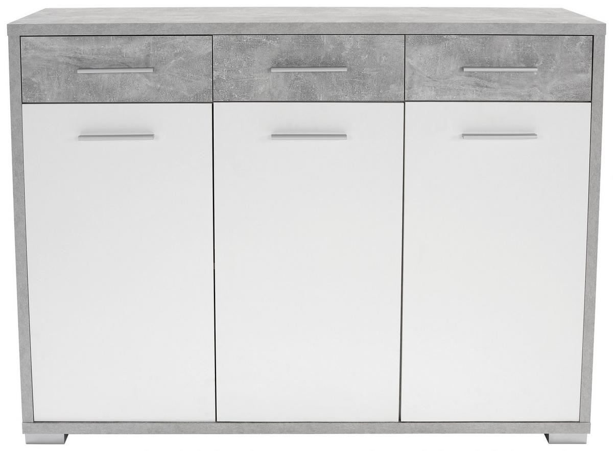 Kommode B 144 cm Q-BIG New, Beton Optik/Weiß - Weiß/Grau, MODERN, Holz (144/105/44cm)
