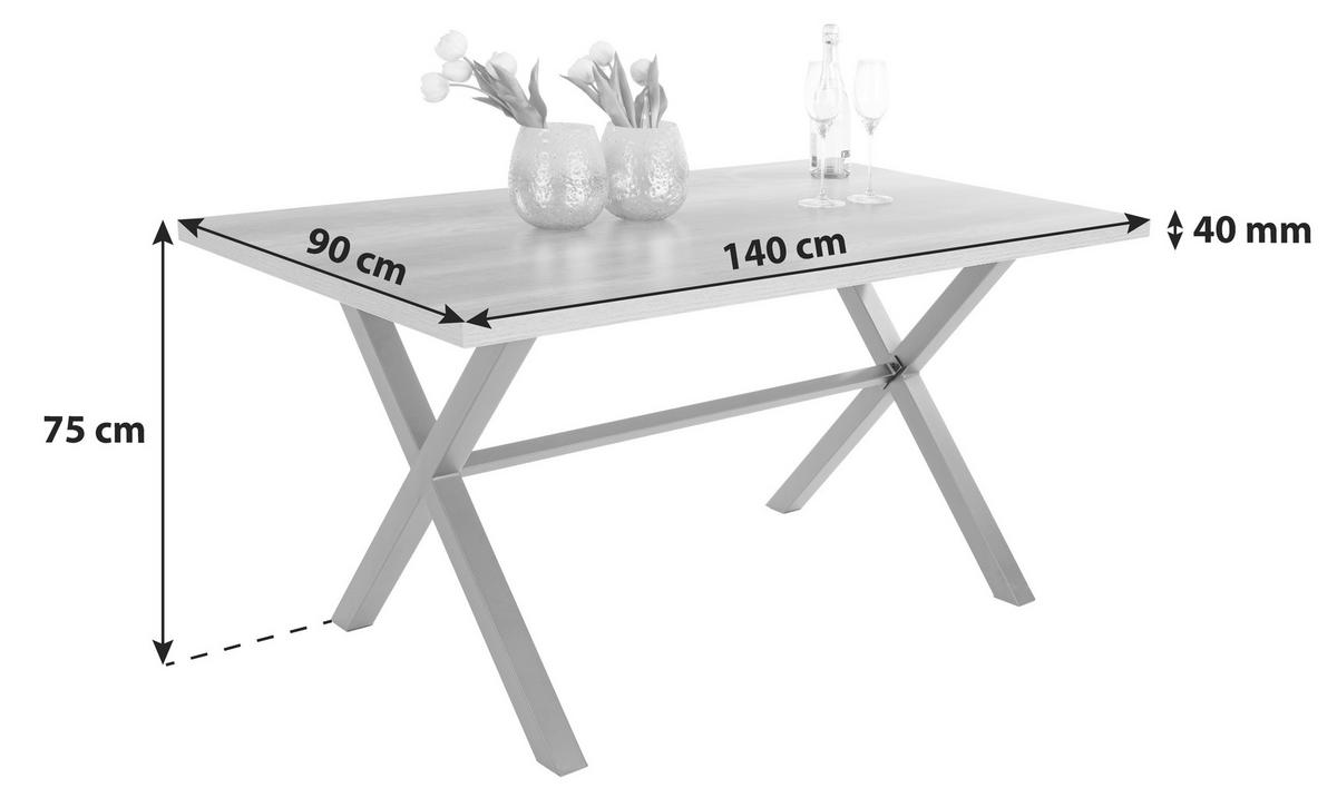 Étkezőasztal Bonny T - tölgyfa/antracit, Konventionell, faalapú anyag/fém (140/75/90cm)