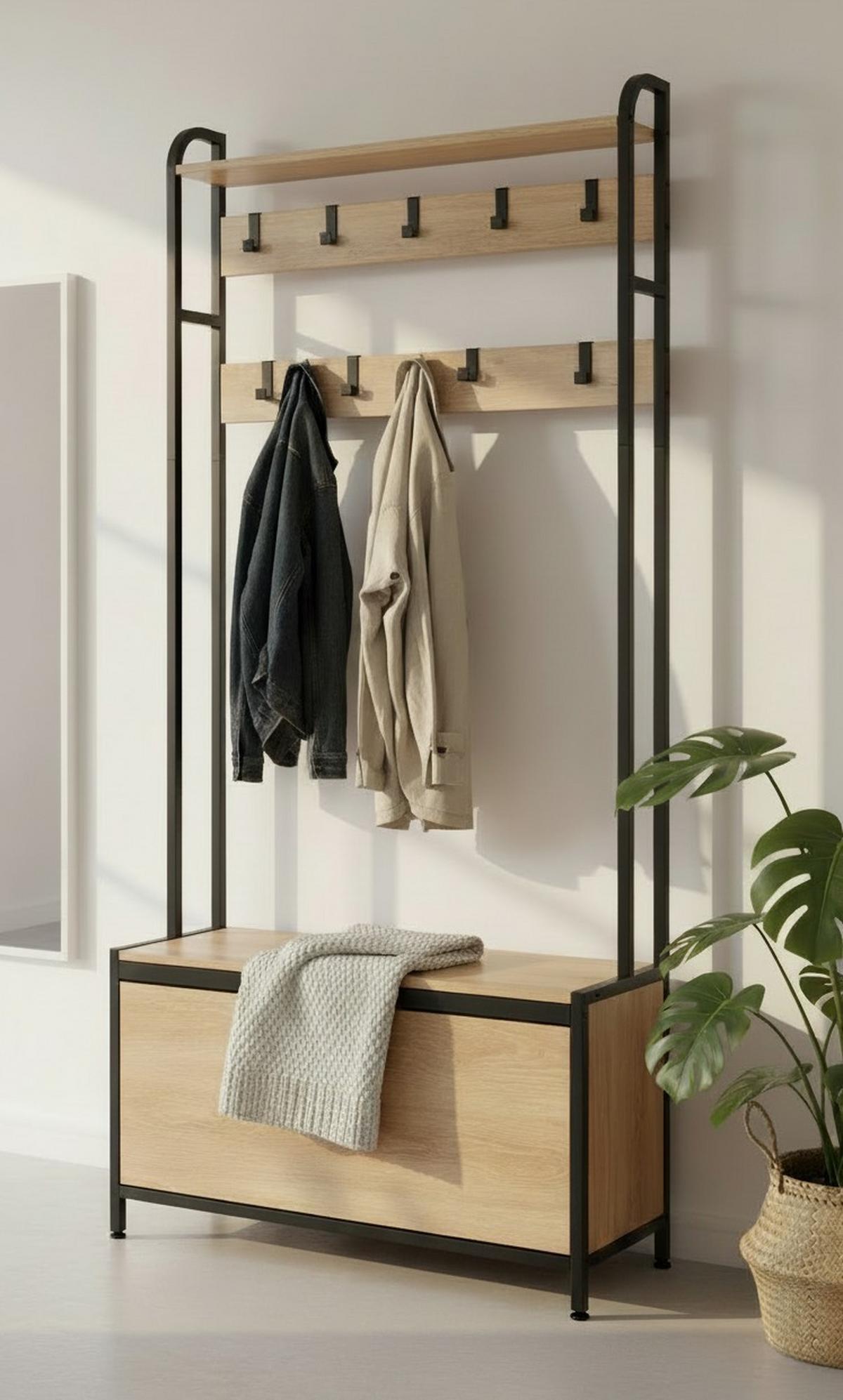 GARDEROBE Schwarz/Eichefarben B: 85cm - Eichefarben/Schwarz, Design, Holzwerkstoff/Metall (85/180/30cm) - MID.YOU