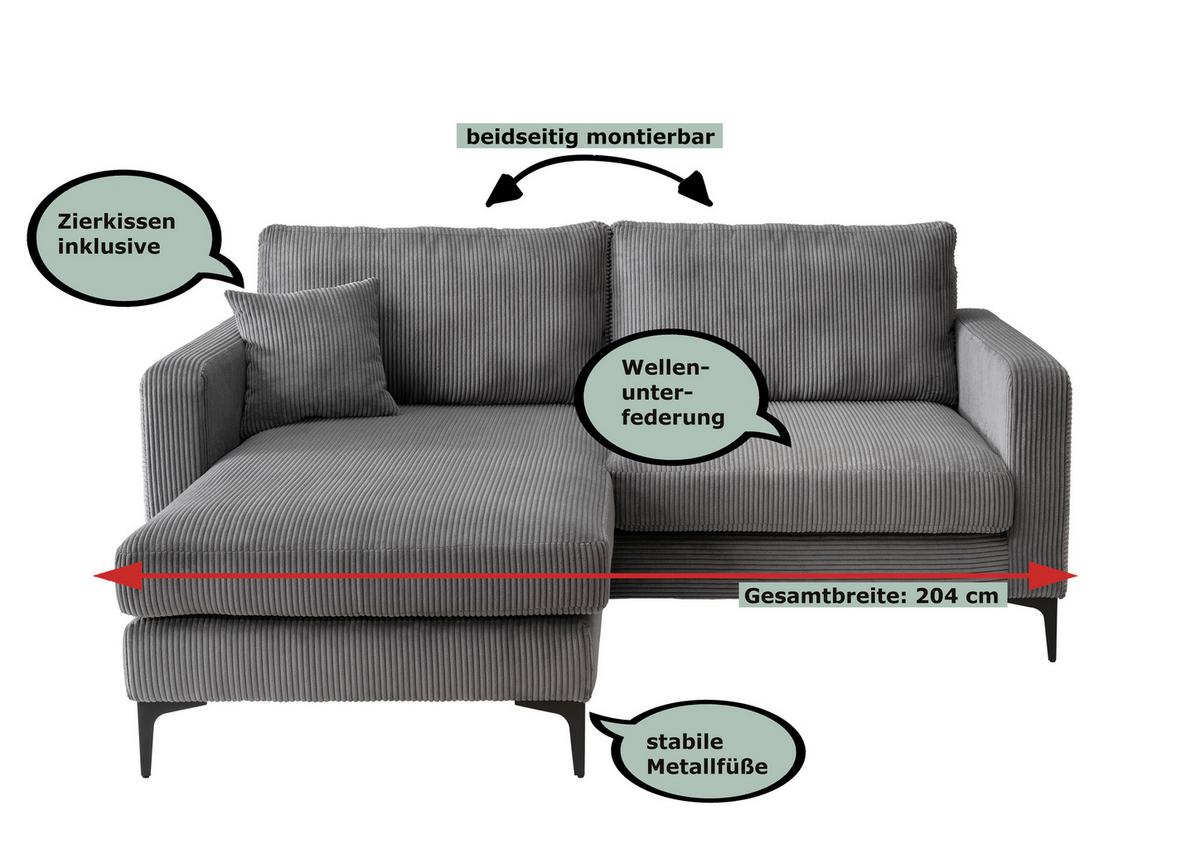 Ecksofa Eliza Dunkelgrün S: 204x153 cm - Dunkelgrün/Schwarz, Basics, Textil (204/153cm) - Livetastic