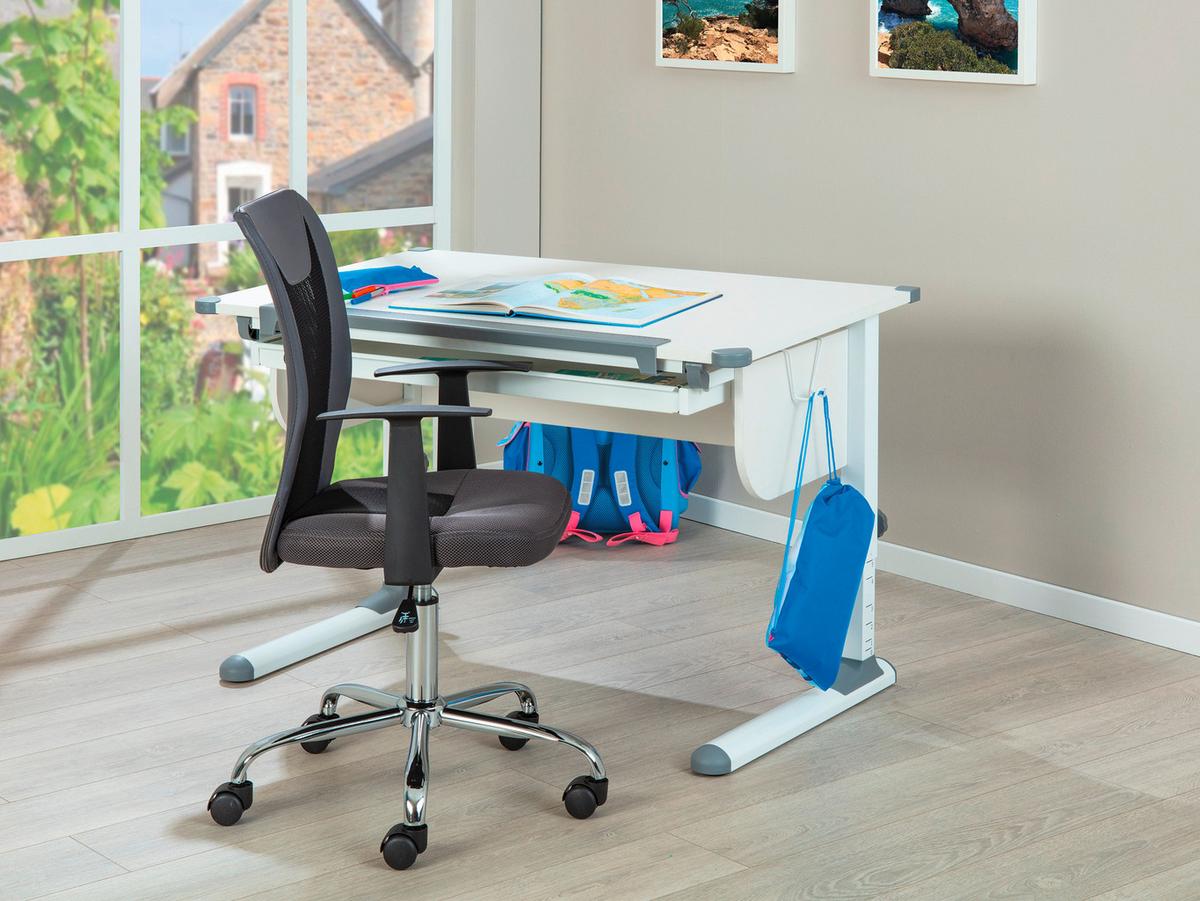 Jugendschreichbtisch B 110 H 55-78 cm Studare, Weiß - Weiß, MODERN, Holzwerkstoff/Metall (110/68/55cm) - MID.YOU