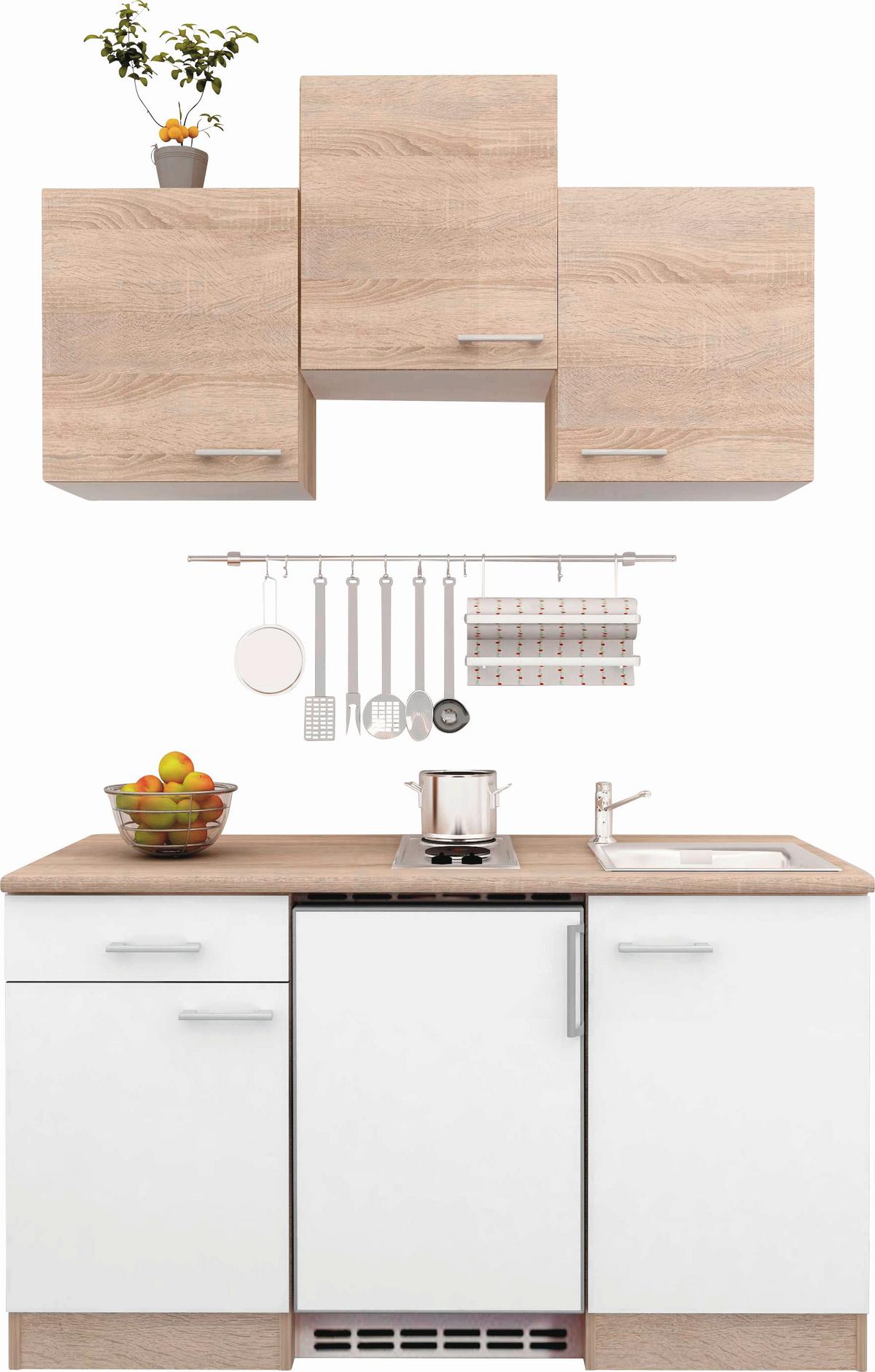 Küchenzeile Samoa Mit Geräten 150 Cm Weiß/eiche Dekor - Weiß/Sonoma Eiche, KONVENTIONELL, Holzwerkstoff (150,5/205/60cm)