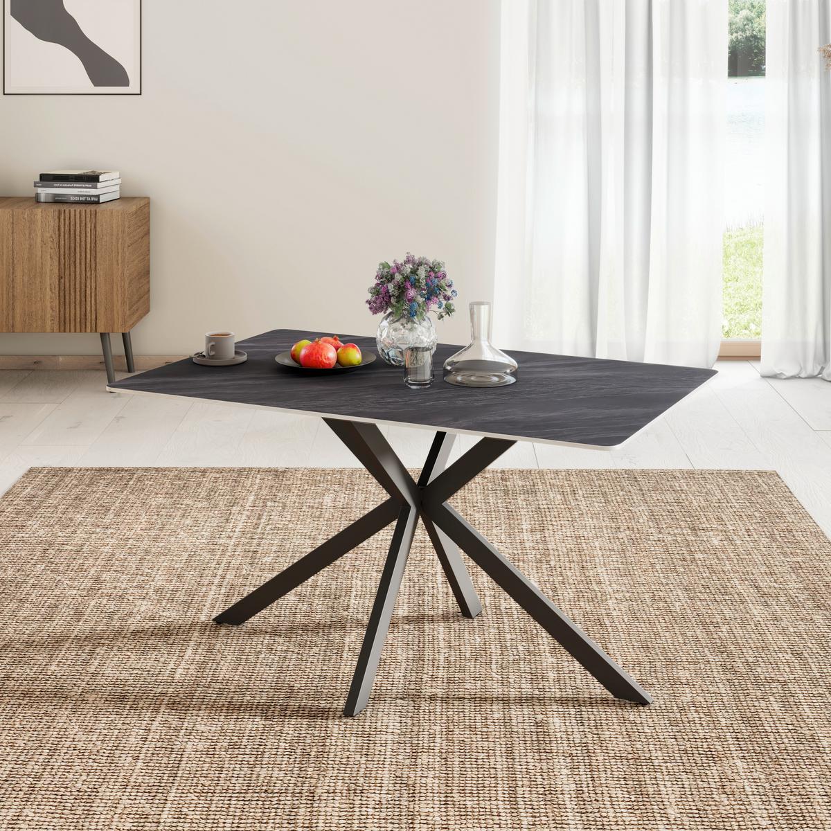 Esstisch Leon Keramik hellgrau, B: 140cm - Schwarz/Grau, Trend, Stein/Metall (140/90/75cm)