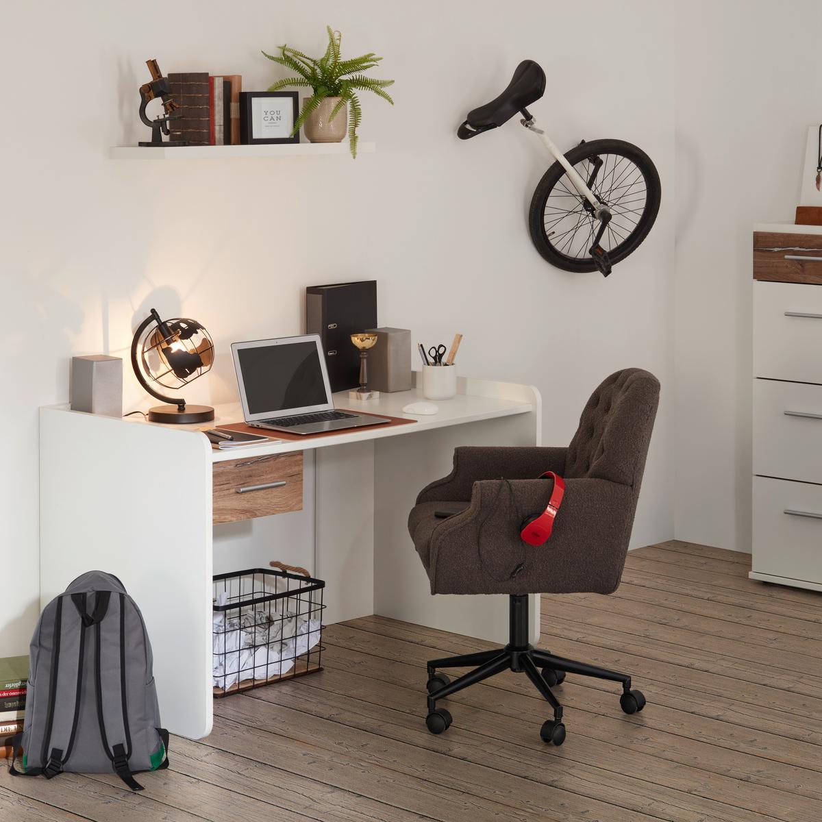 Písací stôl YOUNG dekor biela/dub Flagstaff - biela/farba duba, Konventionell, kompozitné drevo/plast (125/77/70cm)