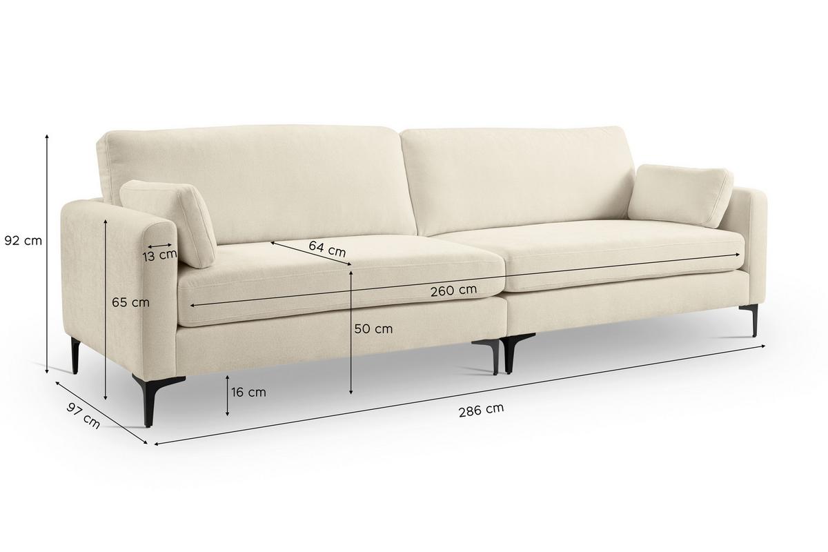 Viersitzer-Sofa Venti Creme B: 286cm - Creme/Schwarz, Basics, Holz/Textil (286/92/97cm) - MID.YOU