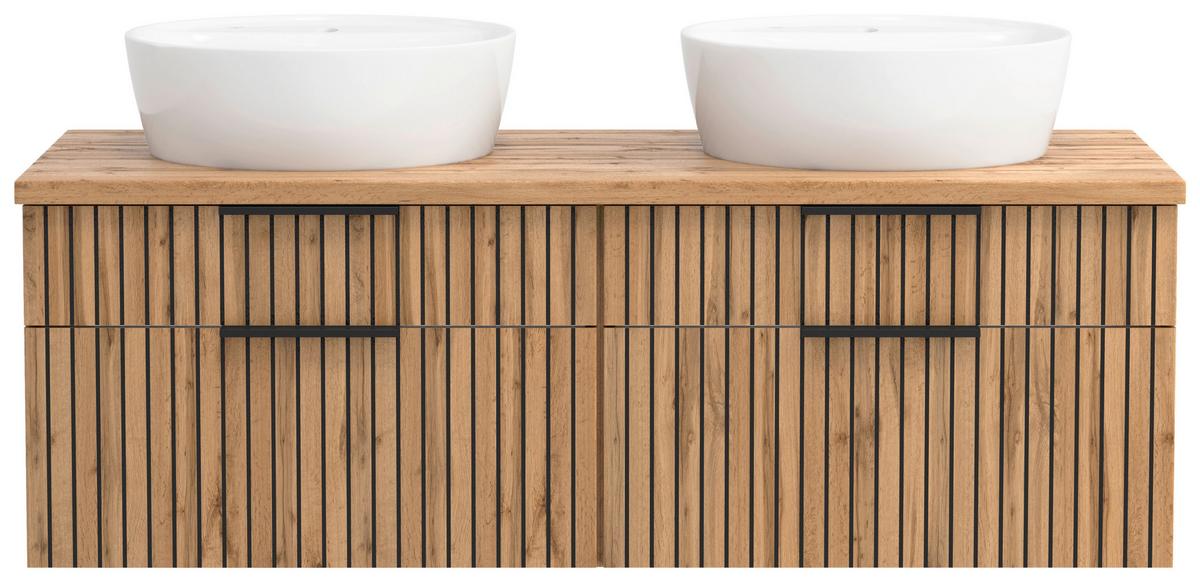 Waschbecken Mit Unterschrank Chester B: 120 Cm - Eiche Wotan/Schwarz, MODERN, Holzwerkstoff/Stein (120cm) - Held