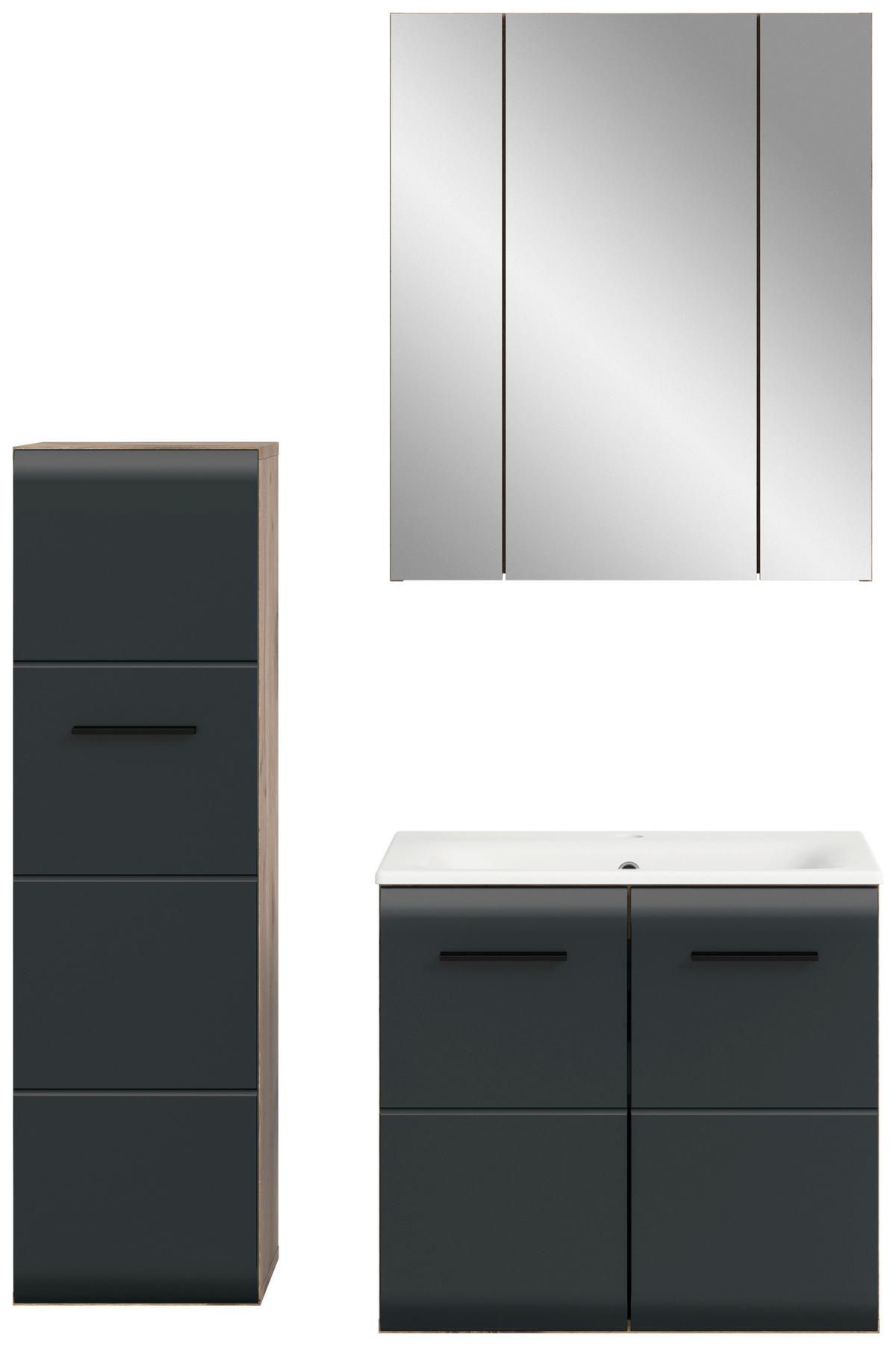 Kúpeľňa Ice 3-dielny. čierny/dub tmavy - čierna/tmavý dub, Basics, kompozitné drevo/plast (90cm) - MID.YOU