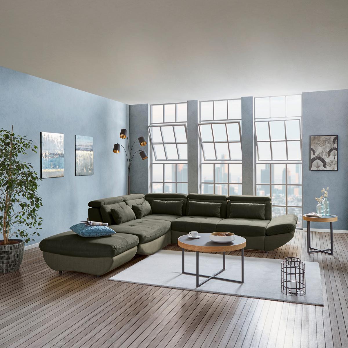 Ecksofa mit Schlaffunktion Park Hell-/Dunkelgrün - Dunkelgrün/Schwarz, MODERN, Textil (233/311cm) - Luca Bessoni