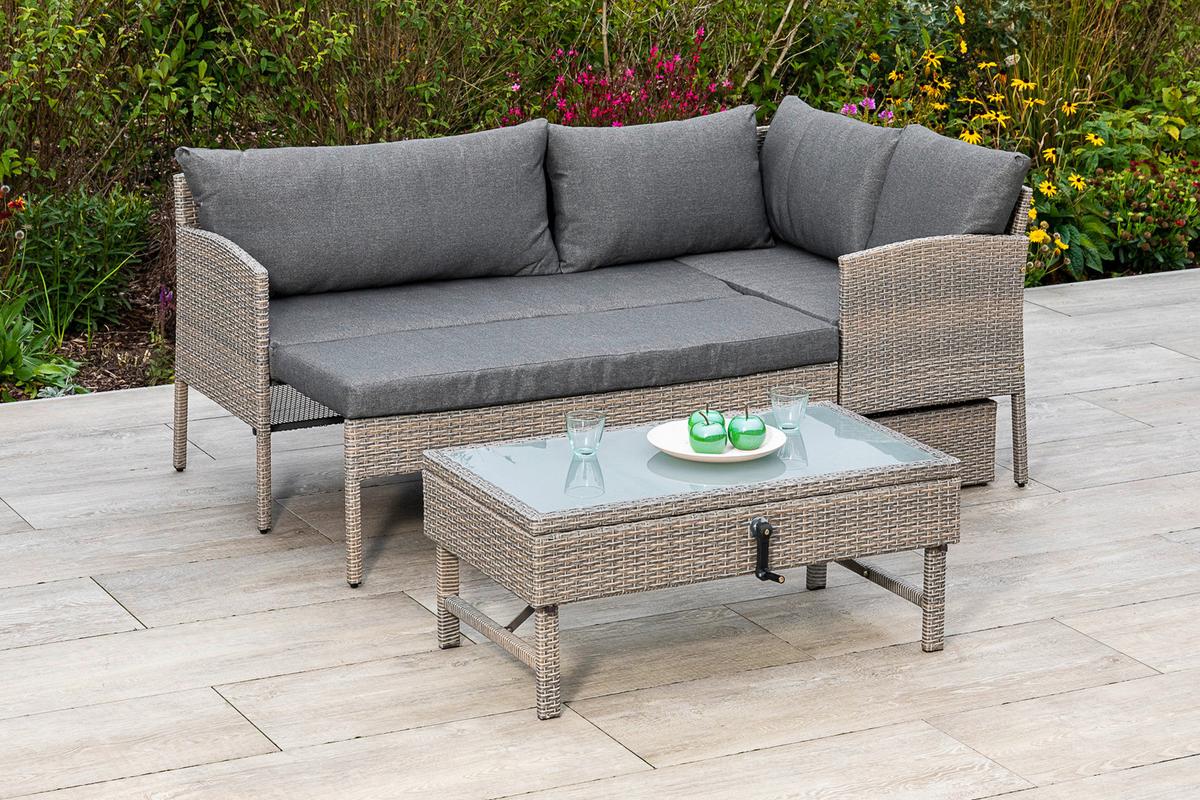 Loungegarnitur Viletta Aus Kunststoffgeflecht mit Kissen - Beige, MODERN, Glas/Kunststoff (190/113cm) - Gardenson