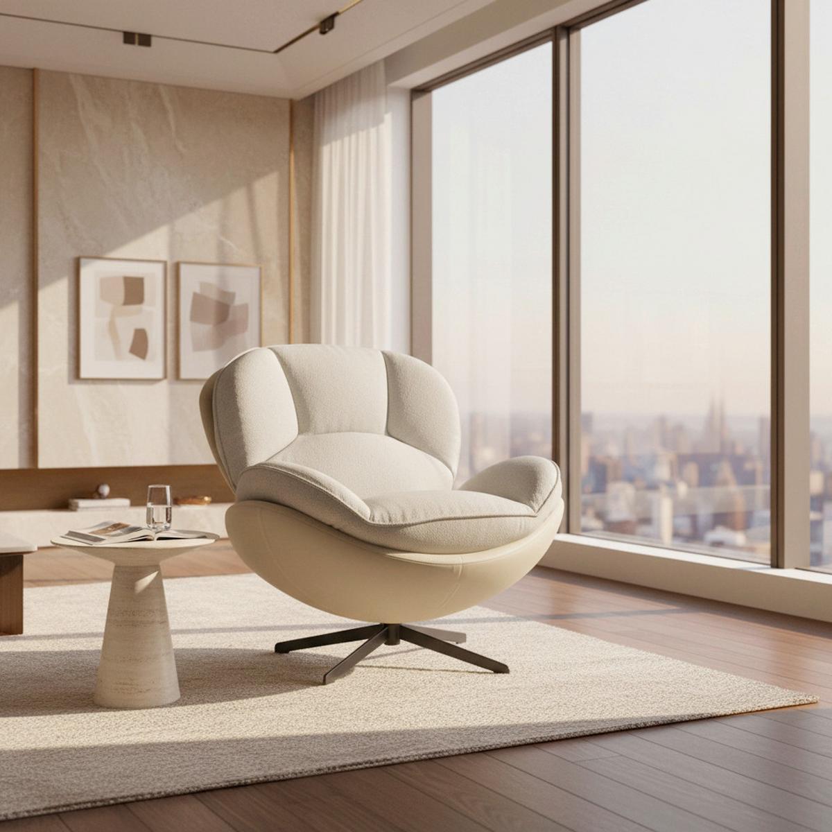 Relaxačné kreslo INA, biela, béžová, kožený vzhľad - čierna/biela, Modern, kov/textil (98/86/105cm) - Bessagi Home