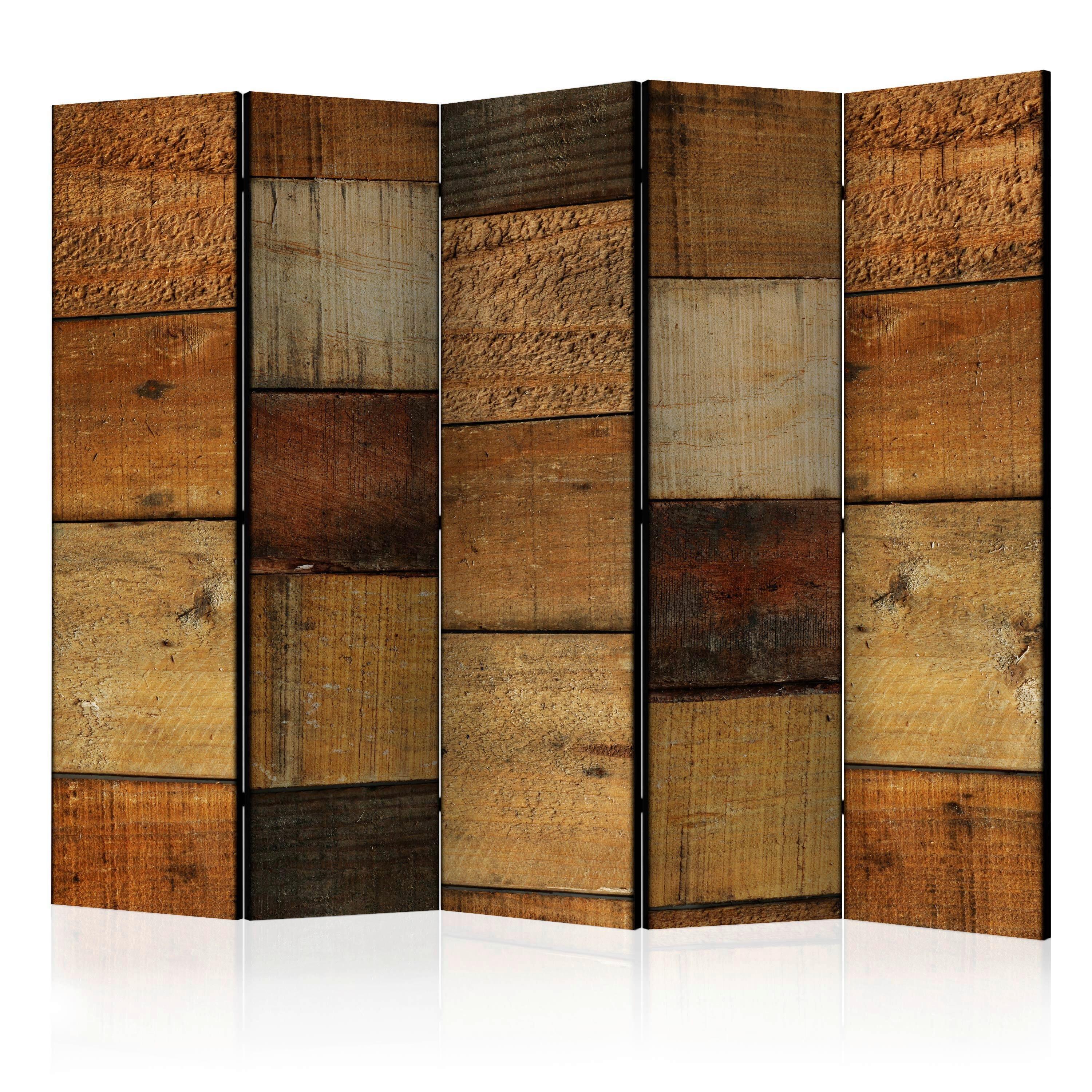 PARAVENT Braun Cognac B: 225 cm - Cognac/Braun, Basics, Holz/Textil (225/172/3cm) - artgeist