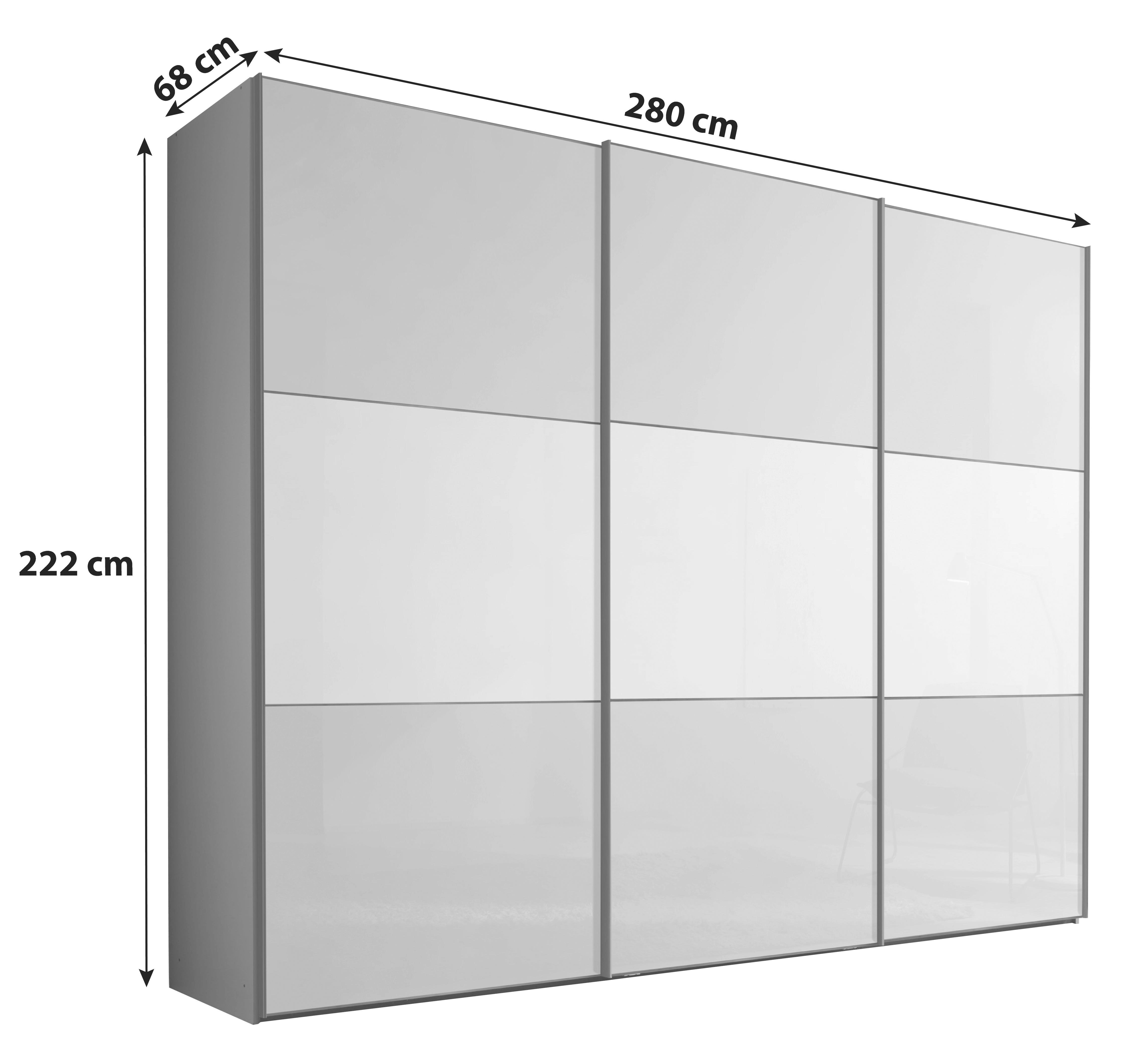 Schwebetürenschrank Glasfront 280 cm Includo, Hellgrau/Weiß - Dunkelgrau/Hellgrau, MODERN, Glas/Holzwerkstoff (280/222/68cm)