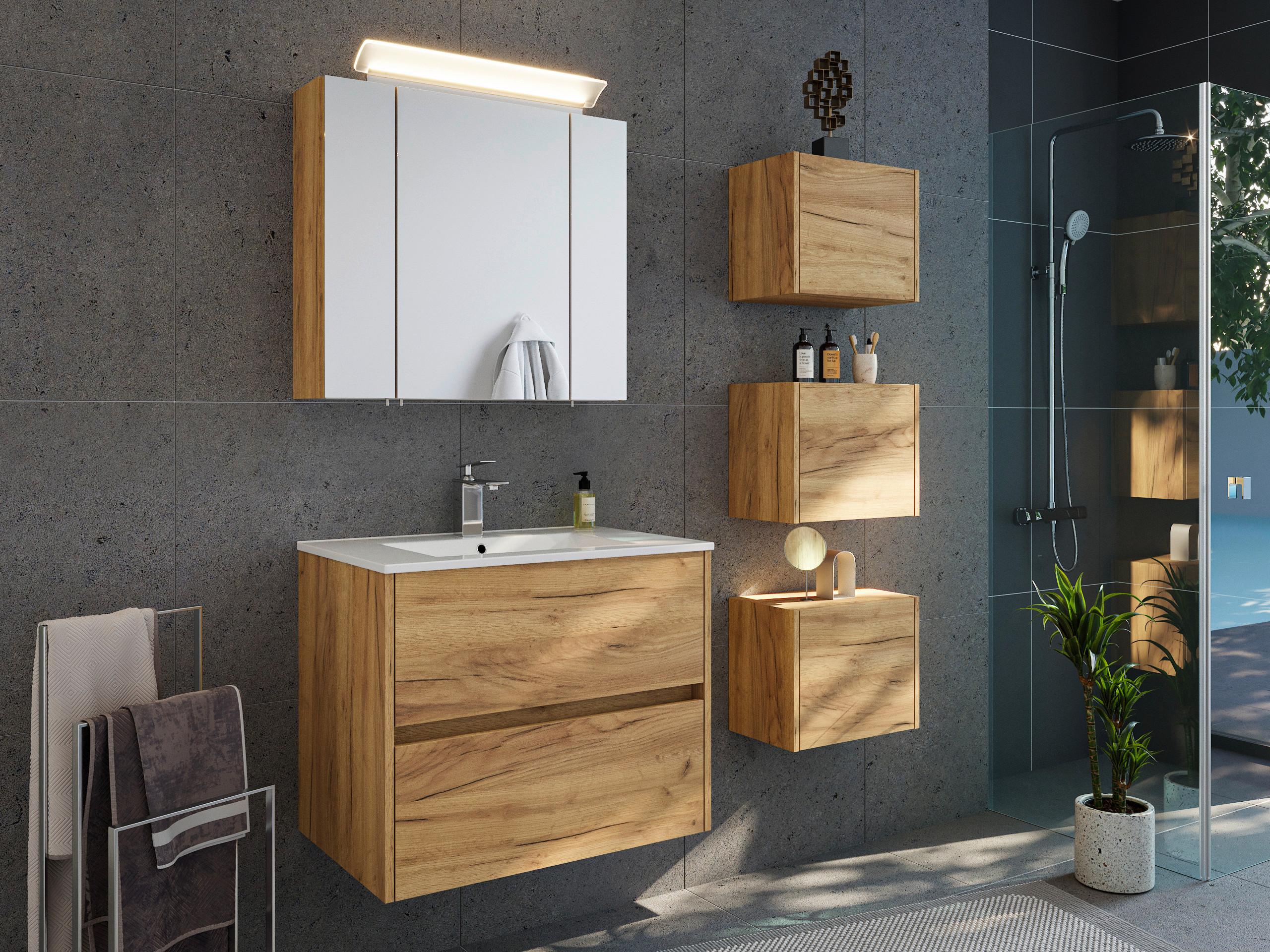 BADEZIMMER Limes, Eichefarben B: 70 cm - Eichefarben/Weiß, Basics, Keramik/Holzwerkstoff (70cm) - MID.YOU