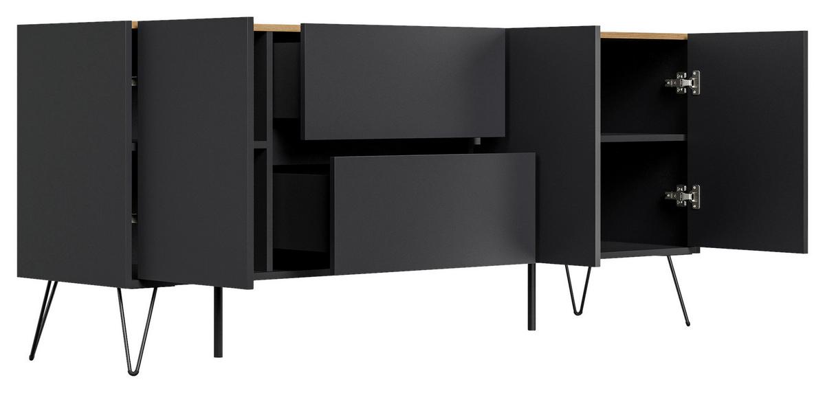 Sideboard Posseik Industrial Graphitfarben/Eiche B: 177 cm - Eichefarben/Schwarz, Design, Holzwerkstoff (177/75,8/42cm) - P & B