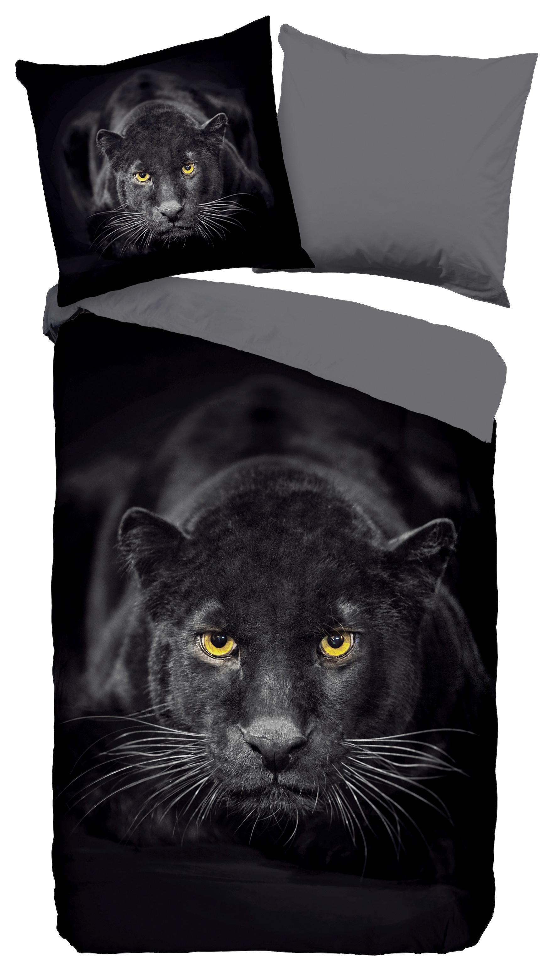 Wendebettwäsche Panter Schwarz 135x200 cm - Schwarz, Natur, Textil (135/200cm)