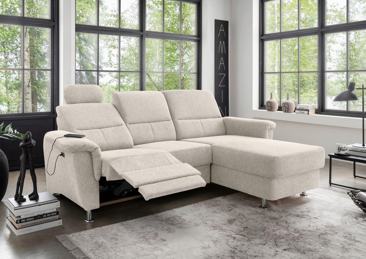 Ecksofa Mit Stauraum Parole Beige Chenille - Chromfarben/Beige, MODERN, Textil (231/165cm) - Livetastic