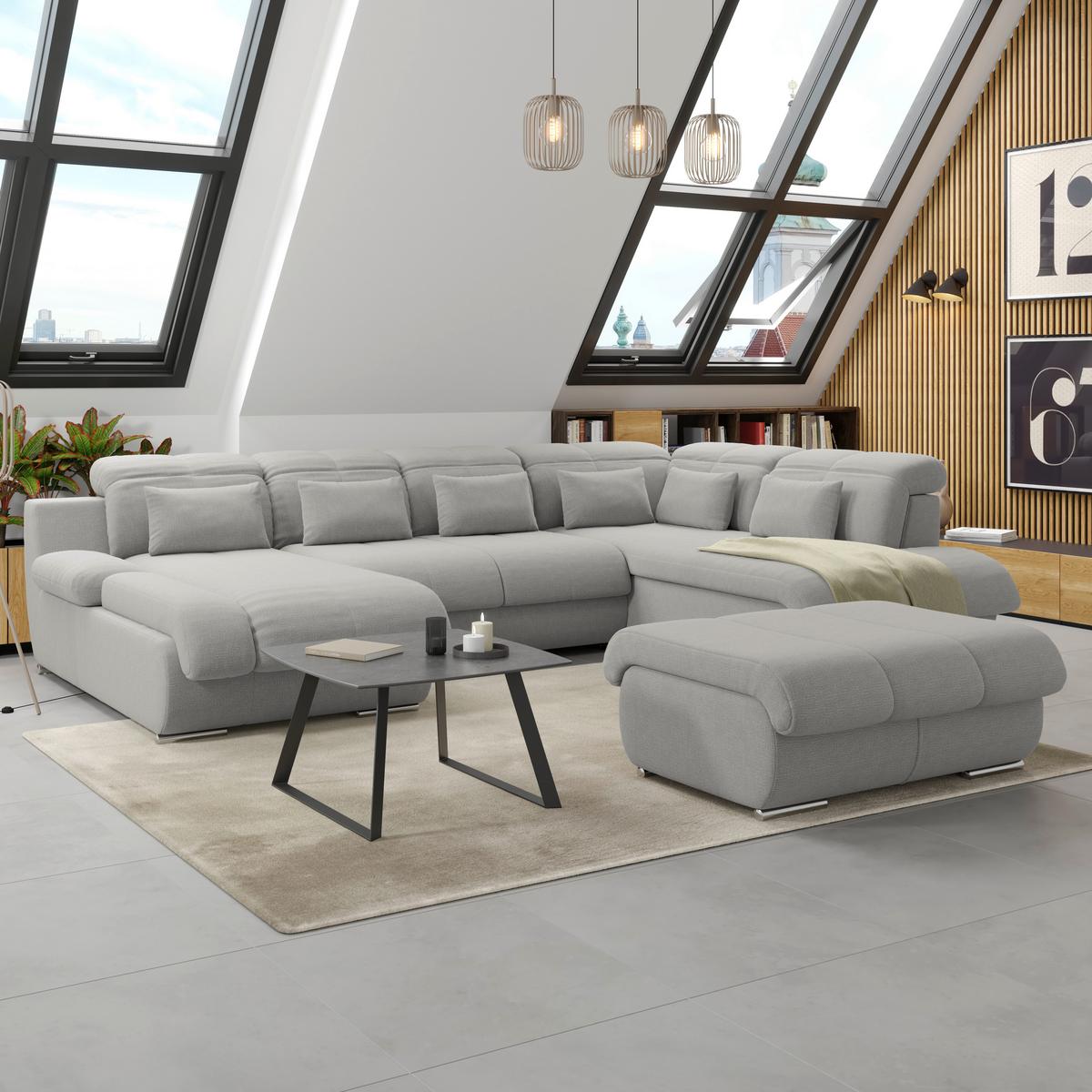 Hocker Multi grau, B: 100cm - Chromfarben/Grau, MODERN, Textil (100/43/80cm) - Luca Bessoni