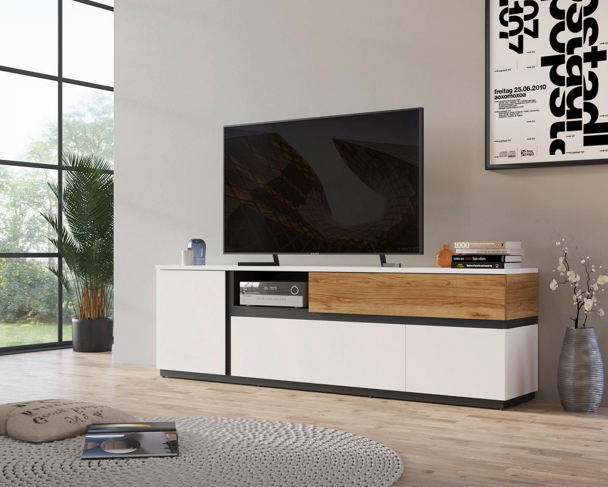 Tv-element Novena Alpinweiß B: 210,5 Cm - Eichefarben/Schwarz, Trend, Holzwerkstoff (210,5/63,1/40cm)