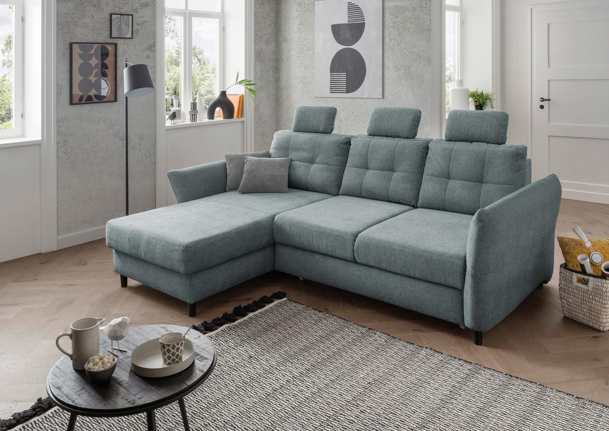 Ecksofa Brizzini Mintgrau S: 176/250-280 cm - Mintgrau/Blau, MODERN, Holz/Textil (176/250-280cm) - Livetastic