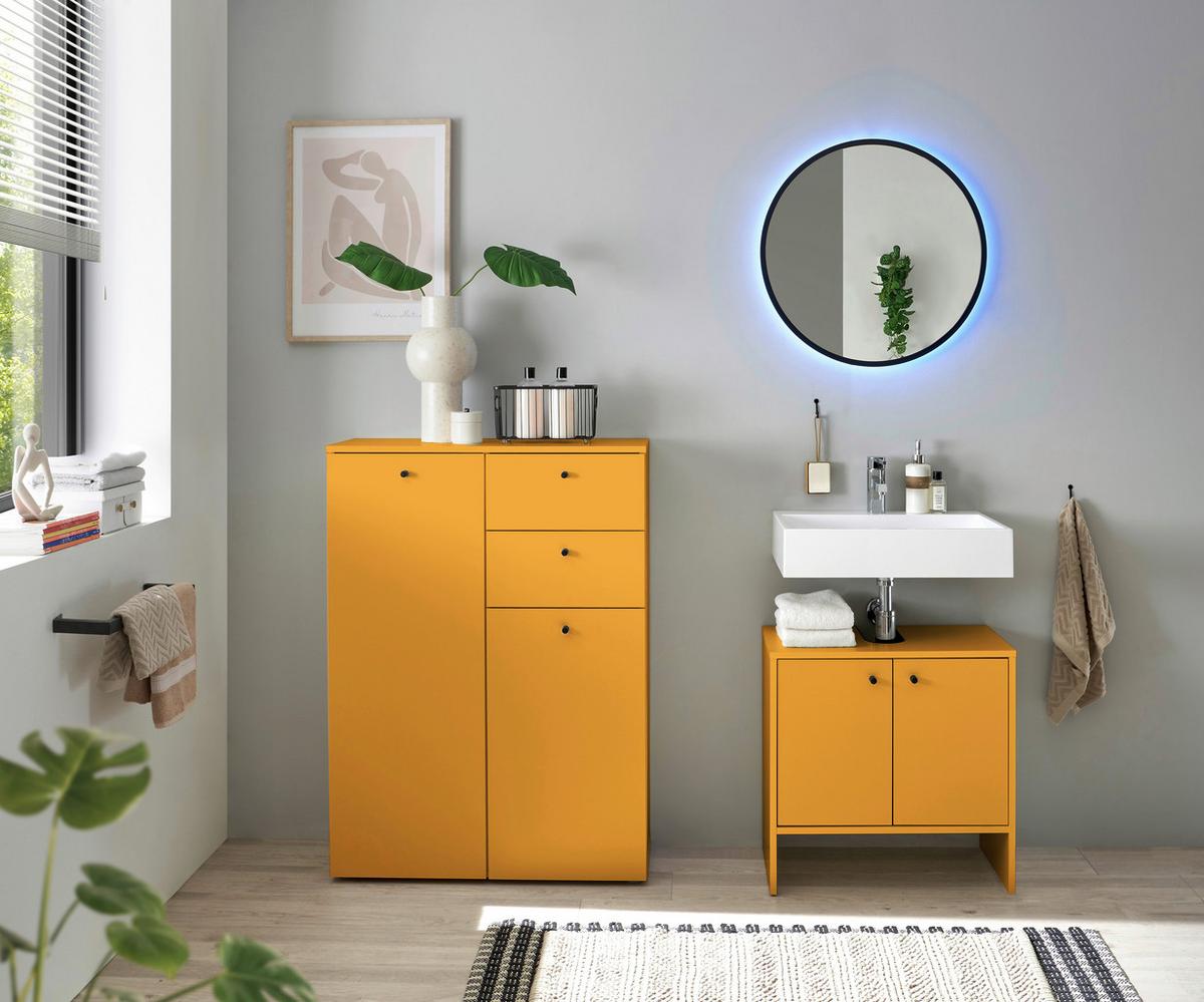 Kúpeľňová skrinka pod umývadlo KAIRO, žltá - čierna/žltá, Modern, kompozitné drevo/plast (60/60/35cm) - MID.YOU