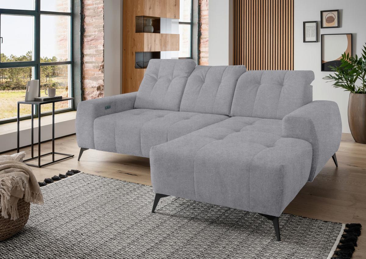 Ecksofa Mit Usb Anschluss Sano, Hellgrau, S: 258x180 Cm - Hellgrau/Schwarz, MODERN, Textil (258/180cm) - Livetastic