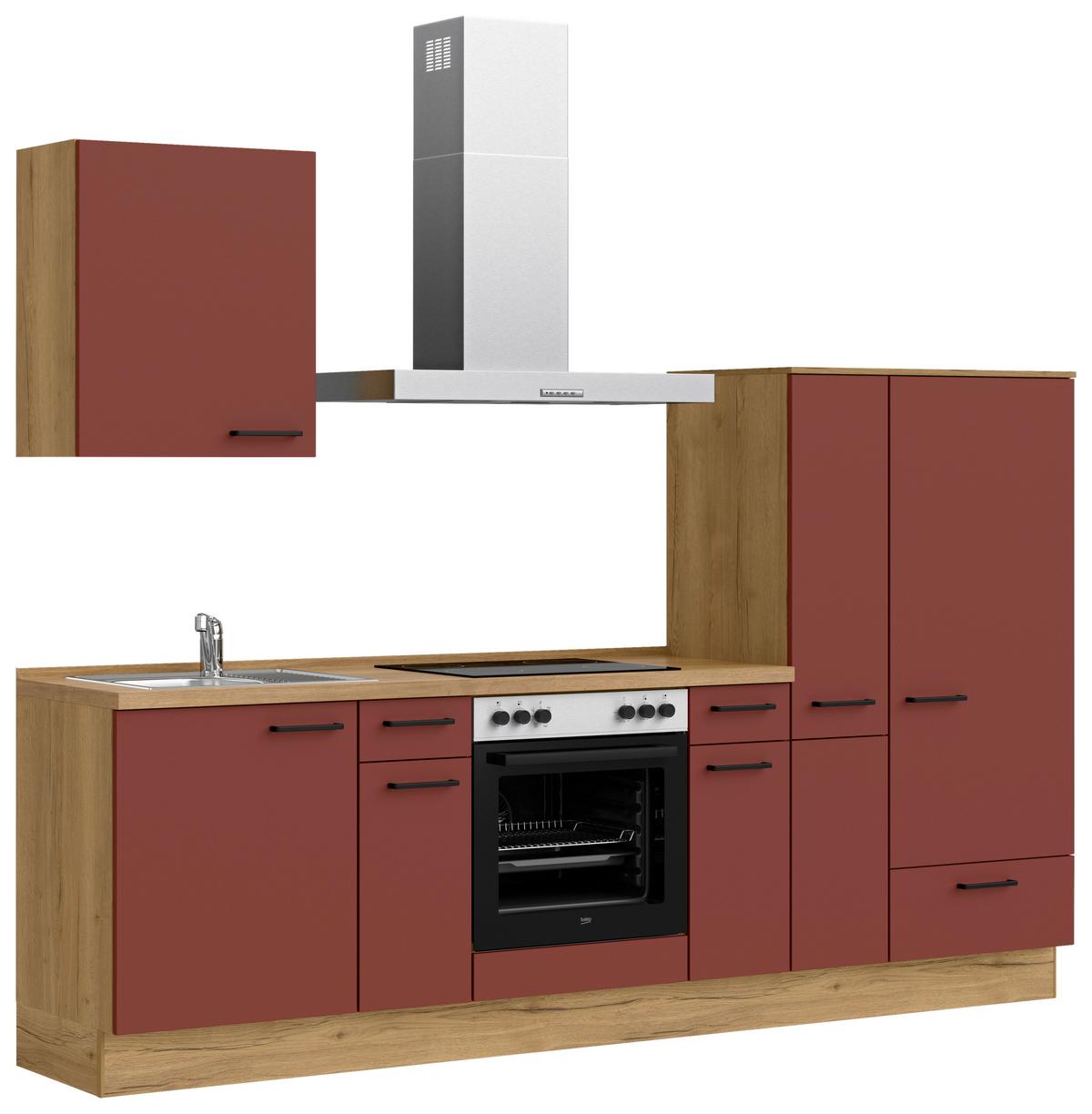 Küchenleerblock Easytouch Low-Line, L3 Rechts - Eichefarben/Rot, MODERN, Holzwerkstoff (270cm) - Nobilia