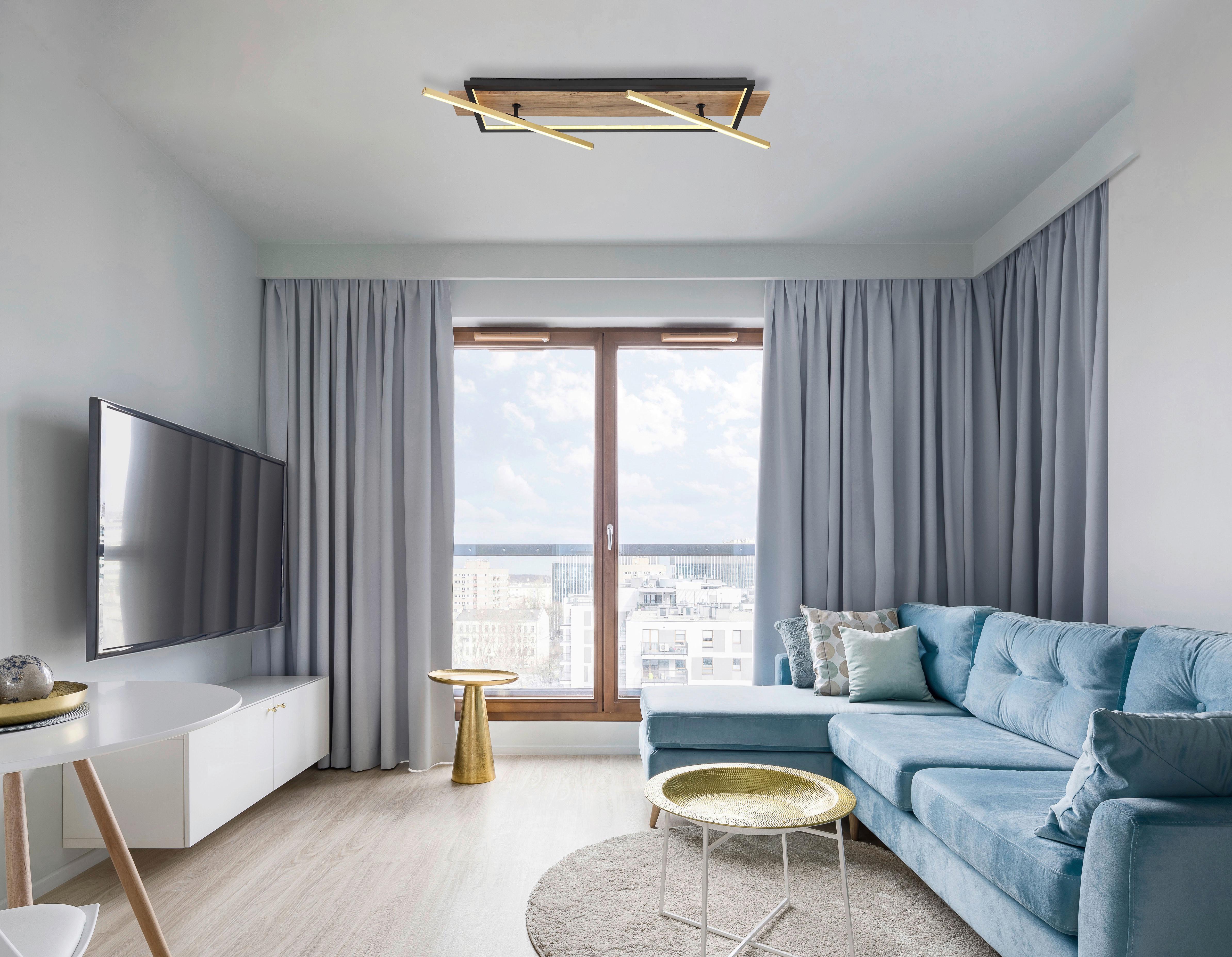 LED-Deckenleuchte 67296d1 - Dunkelbraun/Messingfarben, Design, Holzwerkstoff/Kunststoff (81,5/40,5/9cm) - Globo