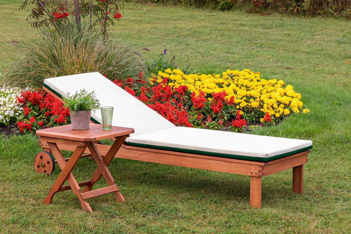 Gartenliege Aus Holz Mit Auflage - Eukalyptusholzfarben/Beige, KONVENTIONELL, Holz/Textil (60/81/200cm) - Gardenson