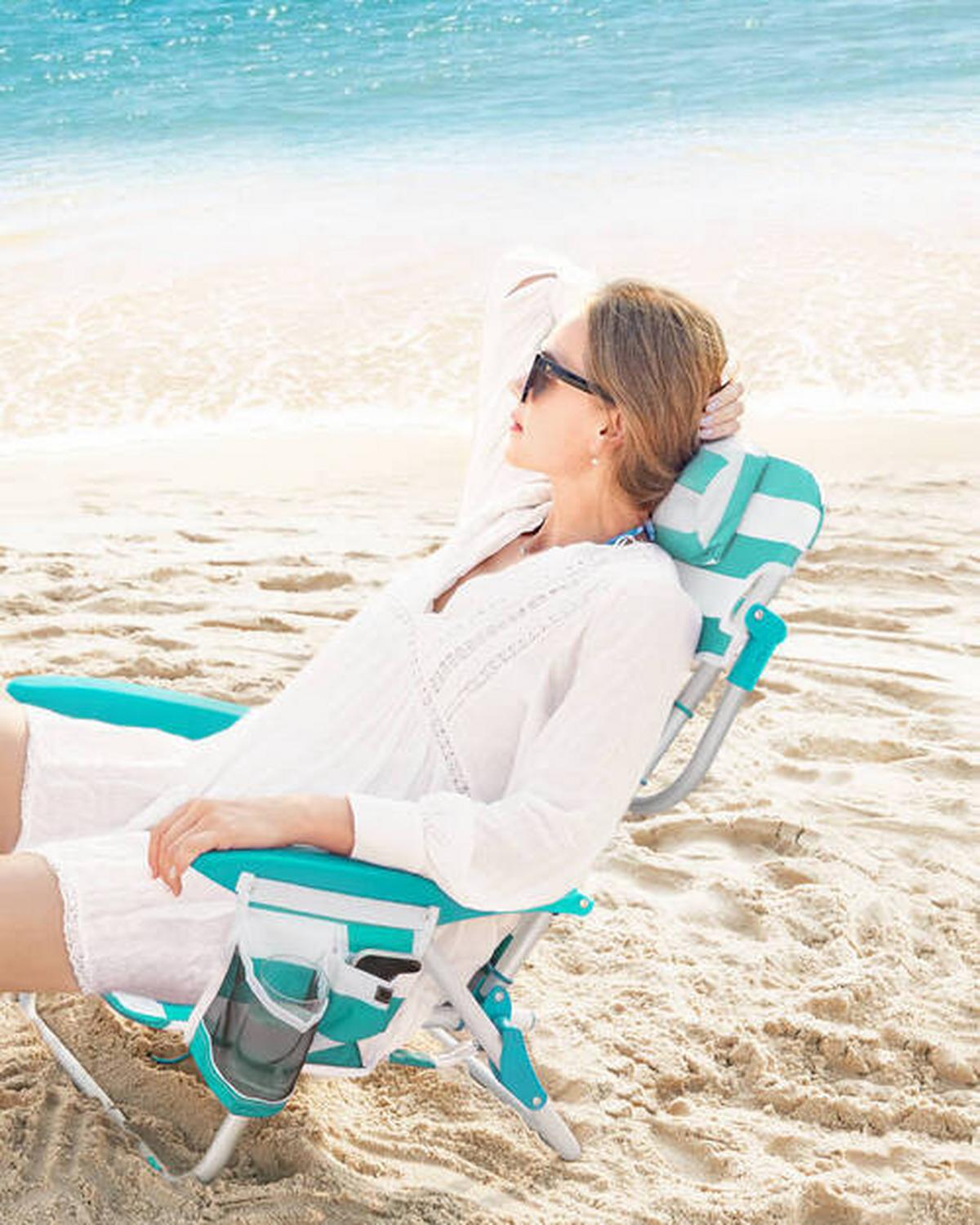 Strandsessel Weiß Mintgrün Klappbar, B: 63 cm - Weiß/Mintgrün, Basics, Textil/Metall (63/75/68cm) - Modante