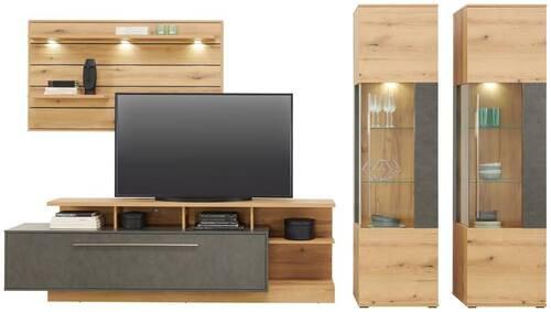 Wohnkombination Modern 4-Tlg. Limit Matera/Eiche Dekor - MODERN, Glas/Holzwerkstoff (326/201/40cm)