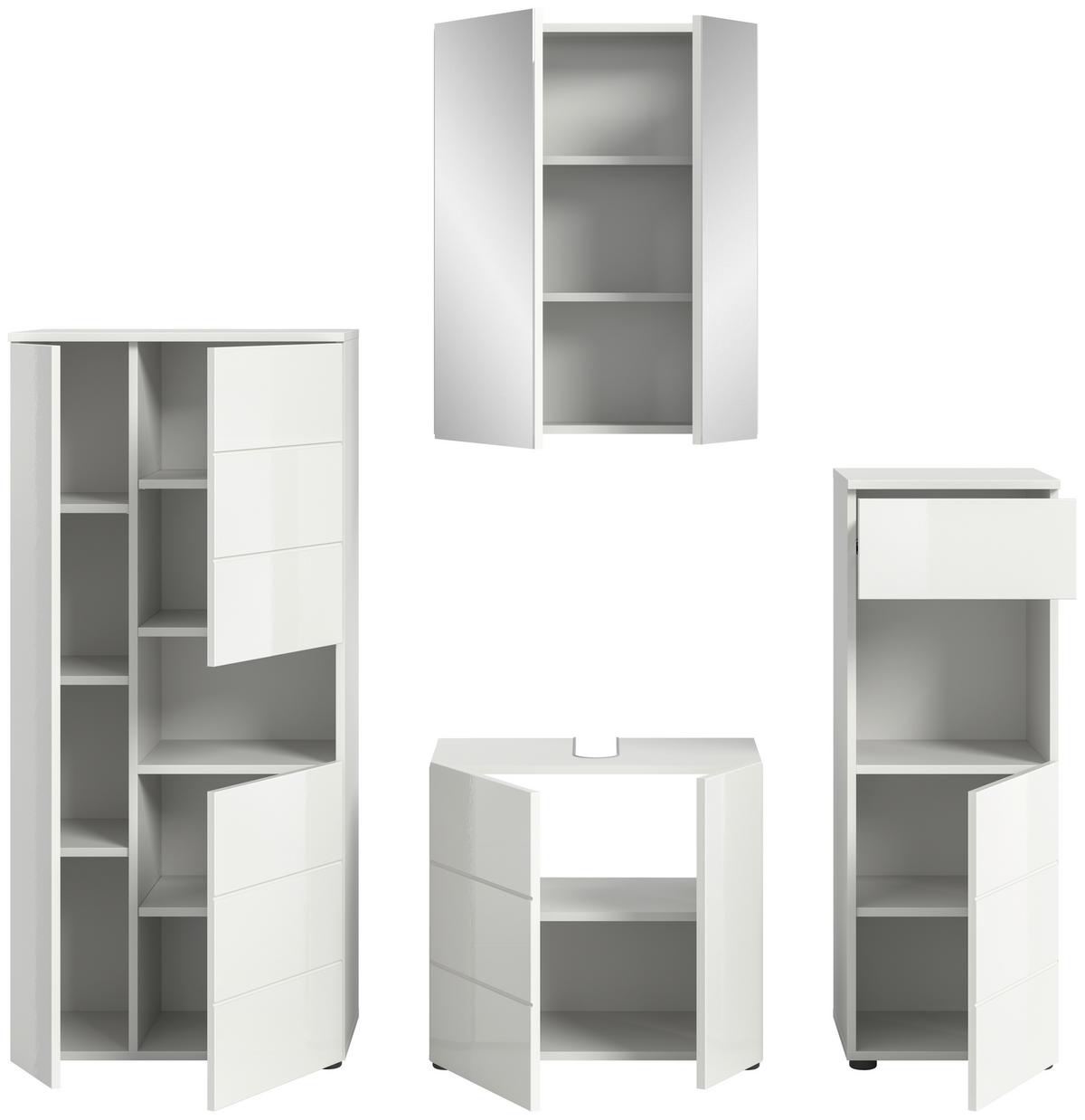 Badezimmer Vira Weiß B: 158 cm - Weiß Hochglanz/Schwarz, MODERN, Holzwerkstoff (158cm) - MID.YOU