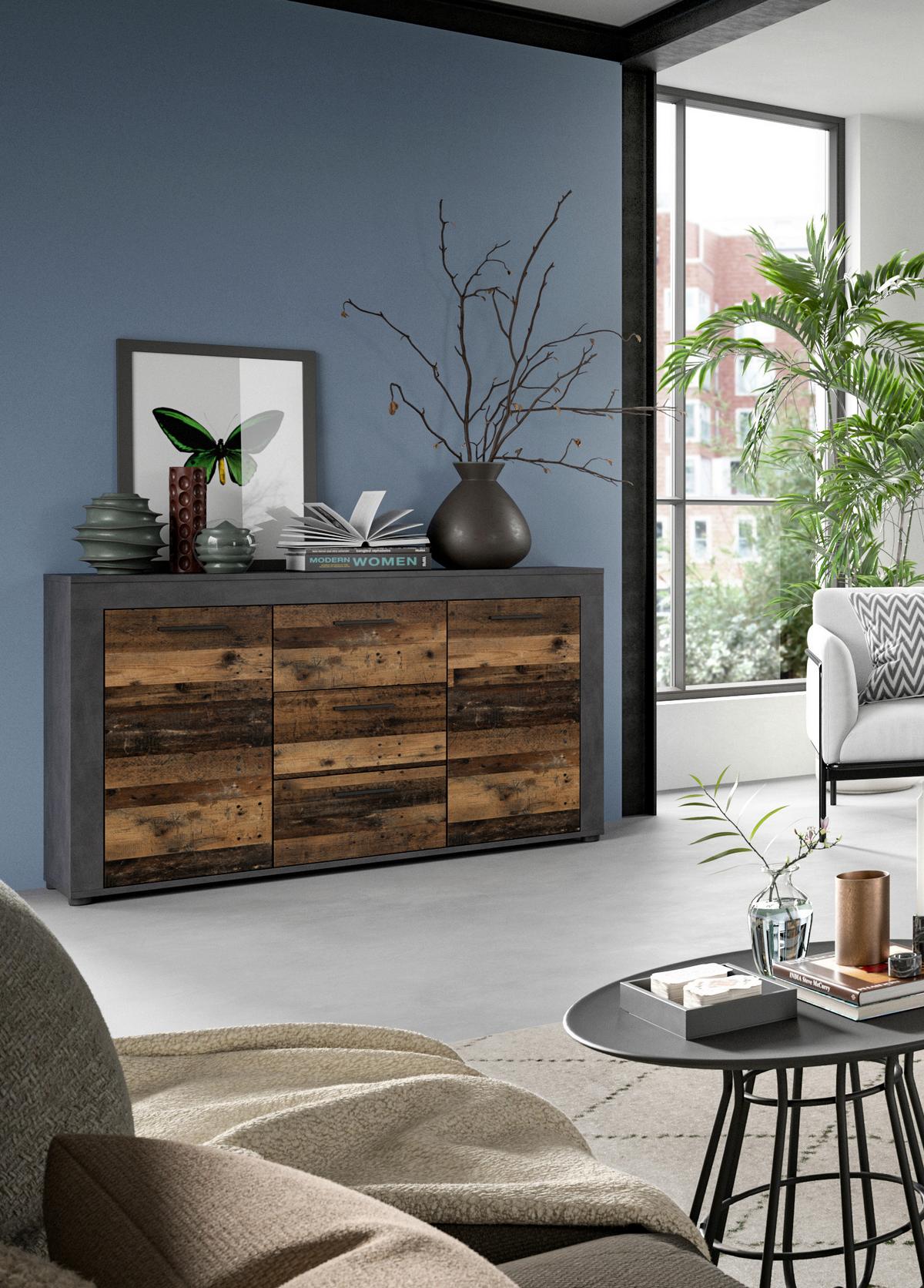 Sideboard Jam Anthrazit/naturfarben B: 125cm - Anthrazit/Schwarz, Design, Holzwerkstoff (125/80/35cm) - MID.YOU