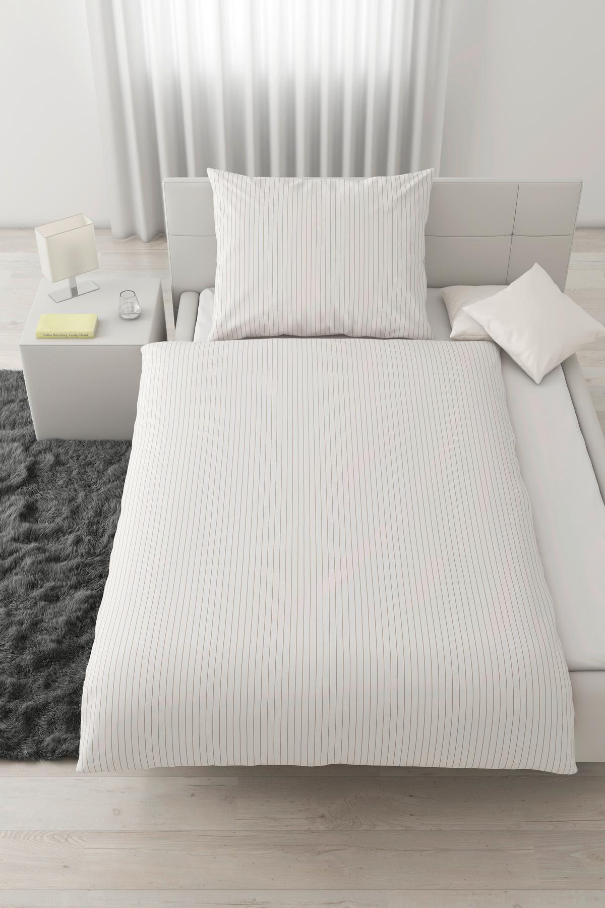 Posteľná bielizeň Twill streif, 70/90 140/200cm - biela/béžová, Modern, textil (140/200cm) - Mömax