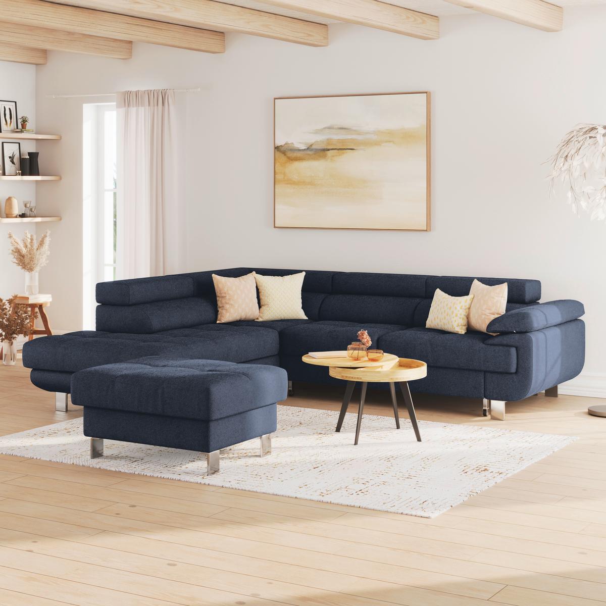 Ecksofa mit Schlaffunktion & Bettkasten Savona Dunkelblau - Dunkelblau, MODERN, Textil (230/270cm) - Ondega