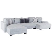 Wohnlandschaft Lugano Mit Schlaffunktion Hellgrau - Hellgrau/Schwarz, MODERN, Holz/Textil (359/216cm)