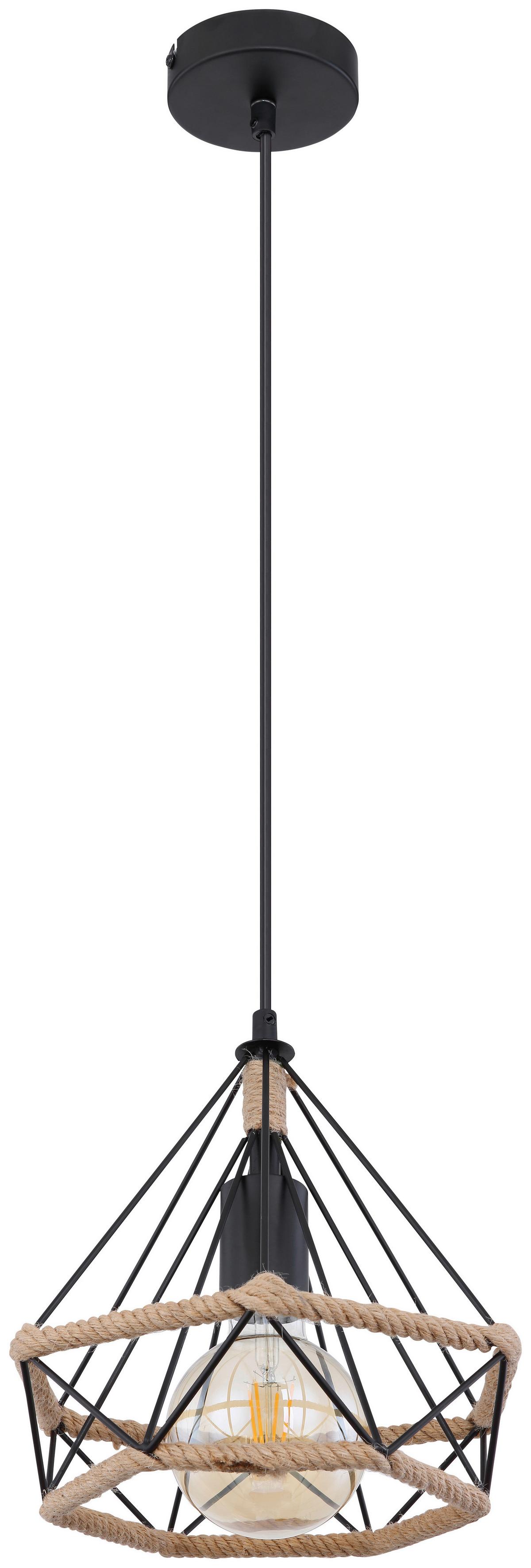 Hängeleuchte Ulleu H: 150 cm 1-Flammig - Schwarz/Braun, Natur, Naturmaterialien/Metall (25/150cm) - Globo