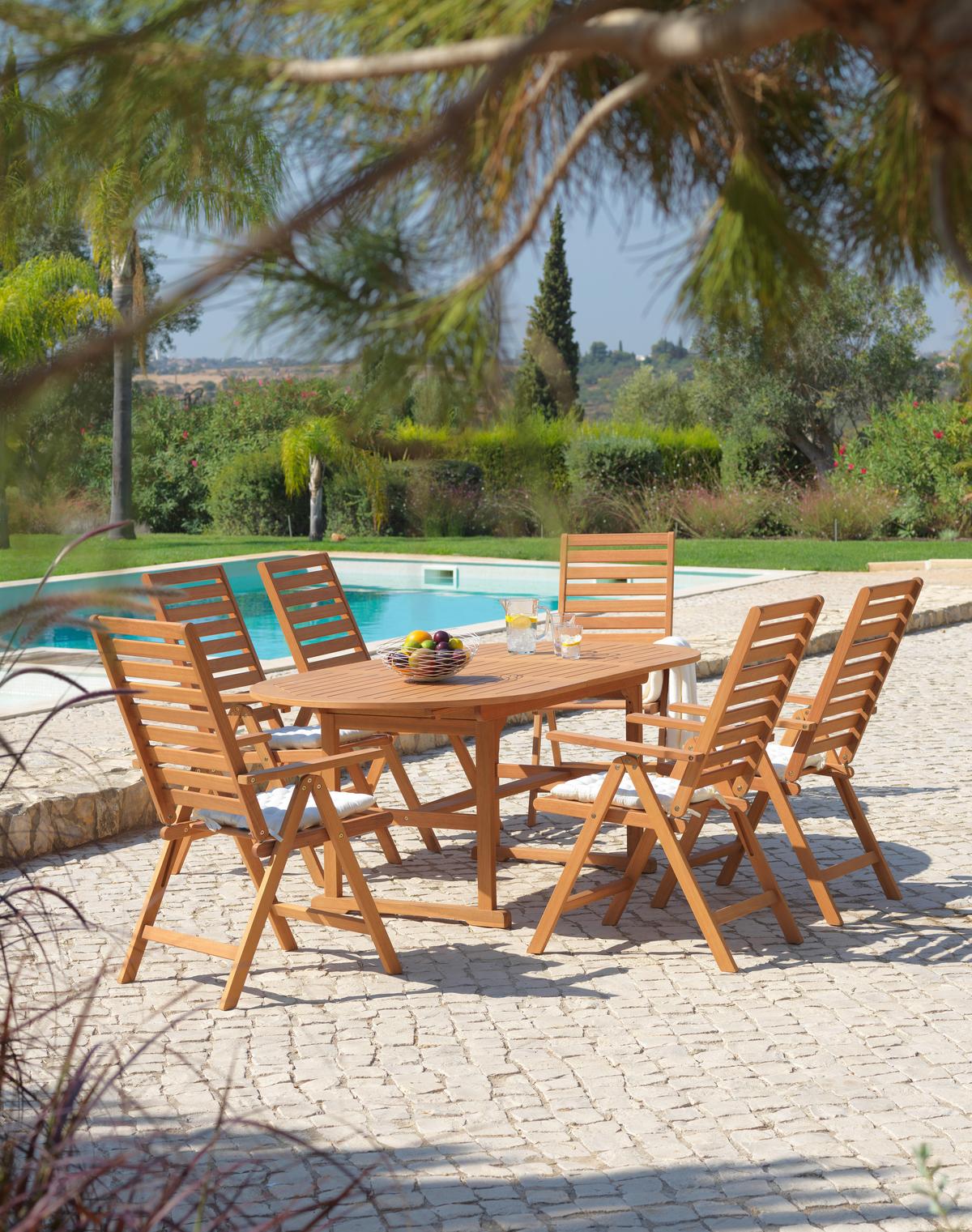 Gartengarnitur Ella 7-Teilig aus Holz Tisch ausziehbar - Braun, MODERN, Holz - Luca Bessoni