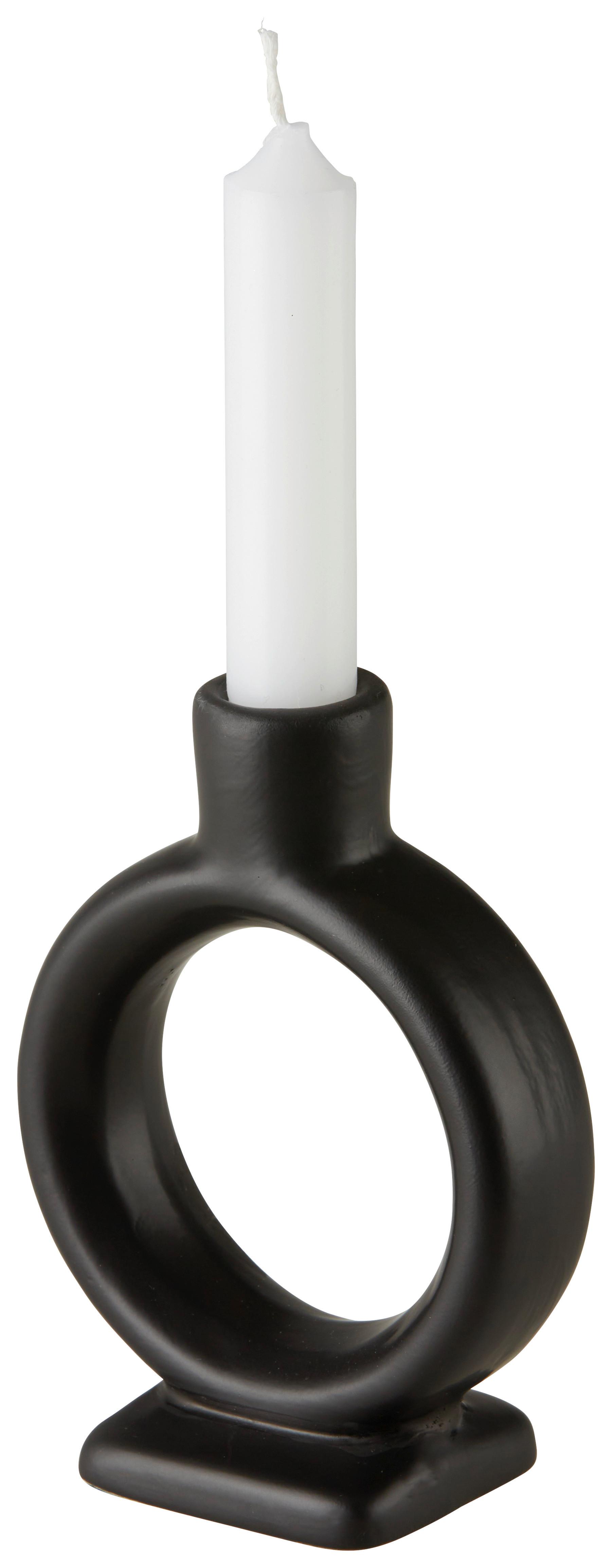 Stojan na svíčky Valongo, V: 19cm - černá, Basics, keramika (15,5/19/5,2cm) - Modern Living